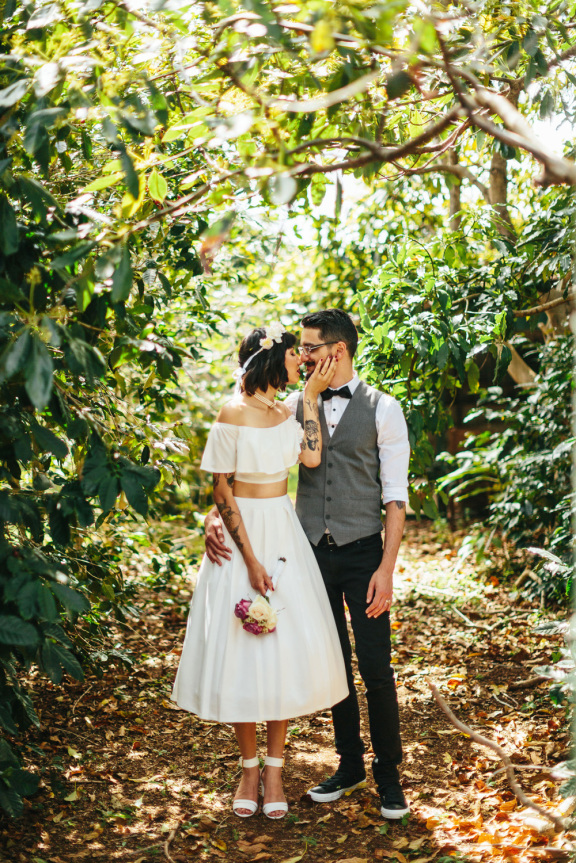 Two-piece off the shoulder wedding dress