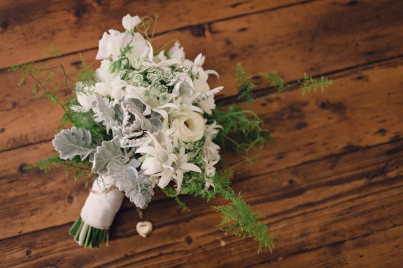 White flannel flower wedding bouquet by Fowlers Flowers