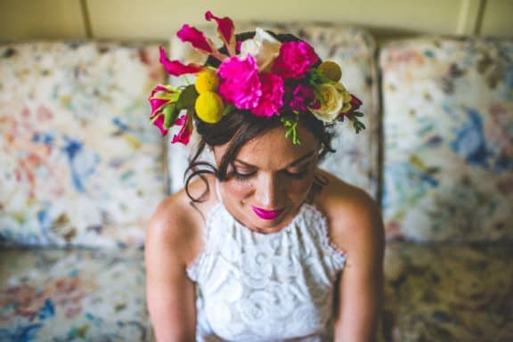 Flower crown by Gypsy Flora | Jess & Nick's Colourful Bush Bank Wedding | Photography by The Evoke Company