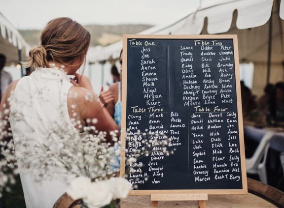 Chalk board seating planner | Photography by Fiona Vail