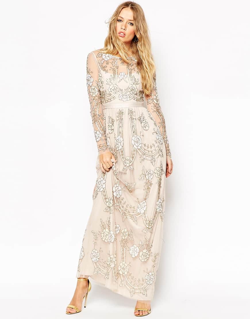 Needle & Thread Tierred Imprint All Over Embellished Maxi Dress
