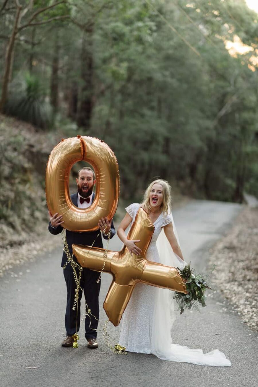 giant gold XO balloons / Sydney wedding Photographer Keelan Christopher