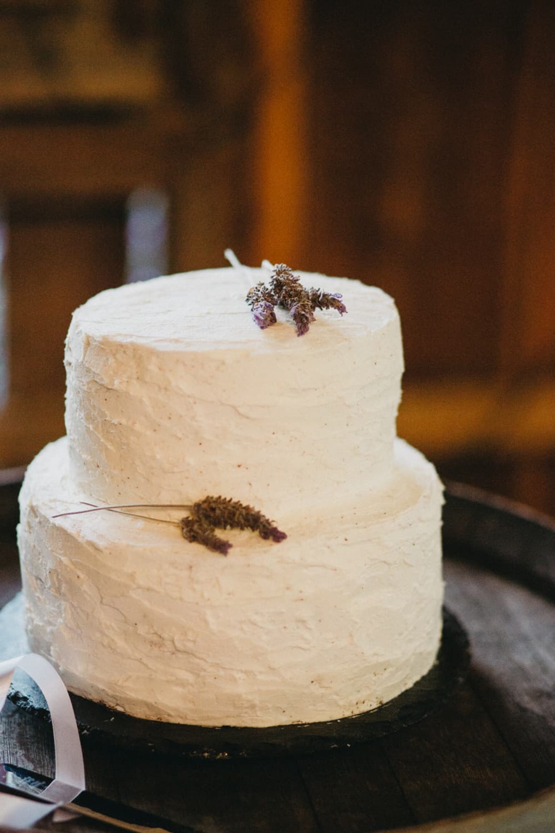 simple wedding cake with lavender