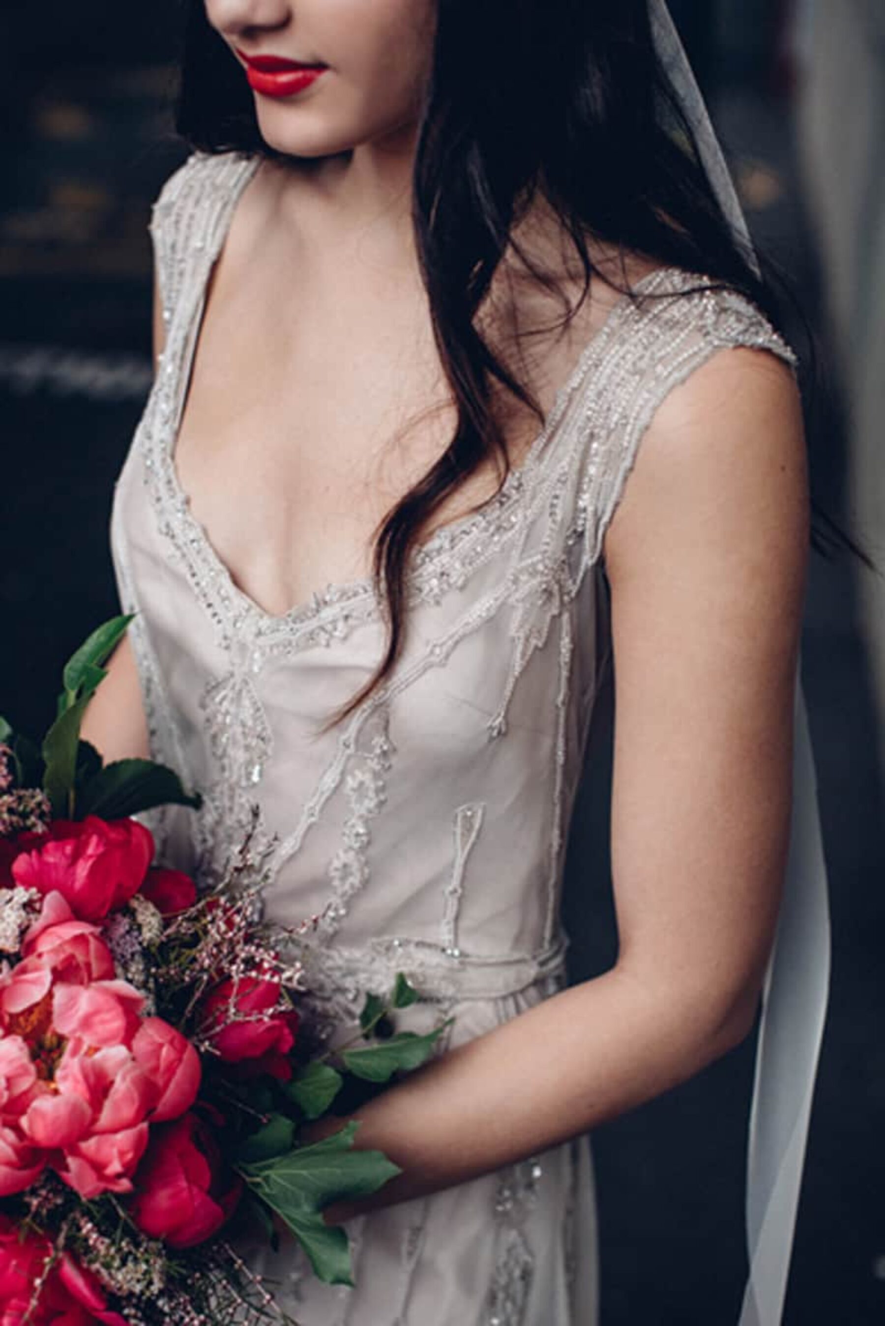 Beaded wedding dress by Gwendolynne