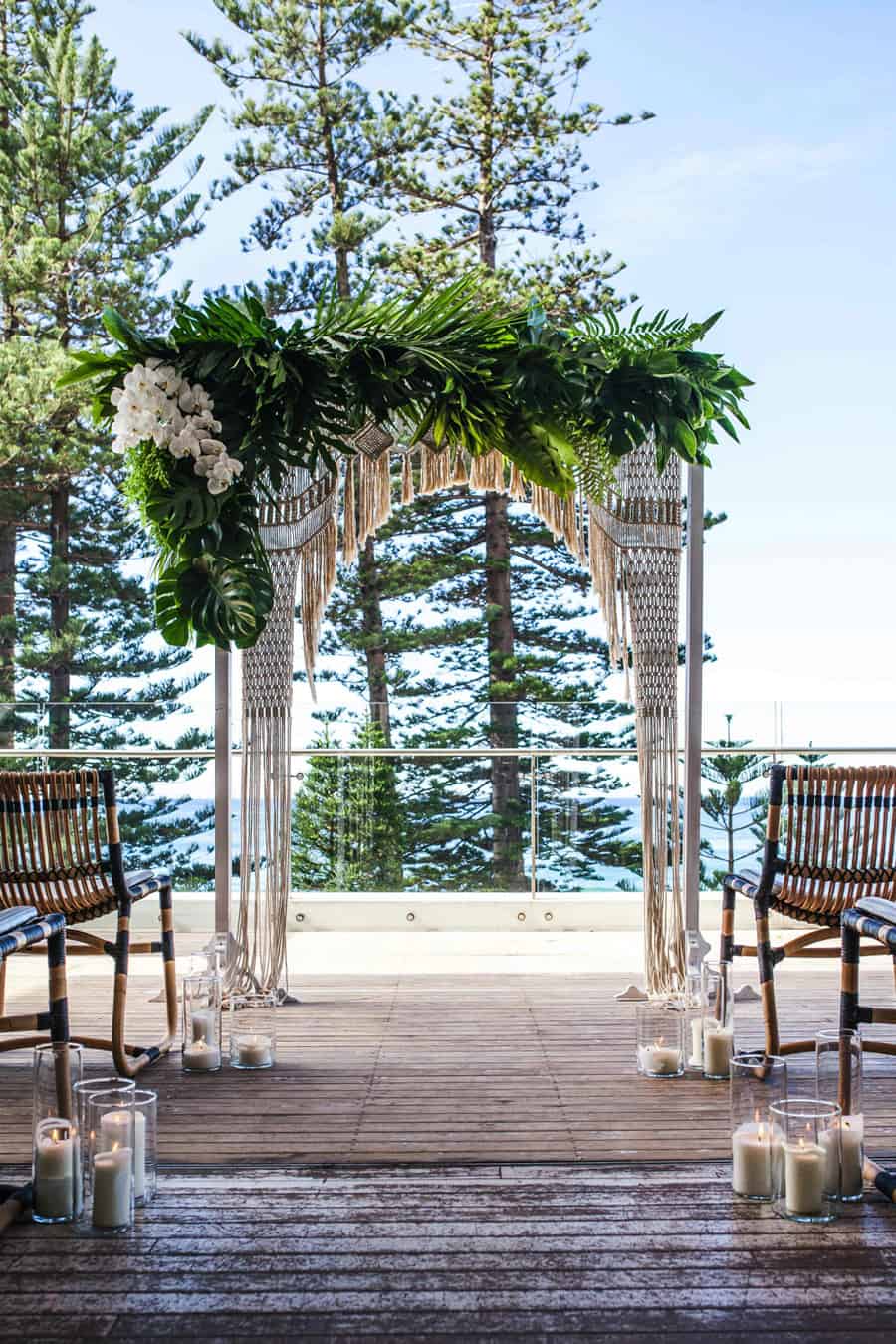 tropical macrame wedding backdrop