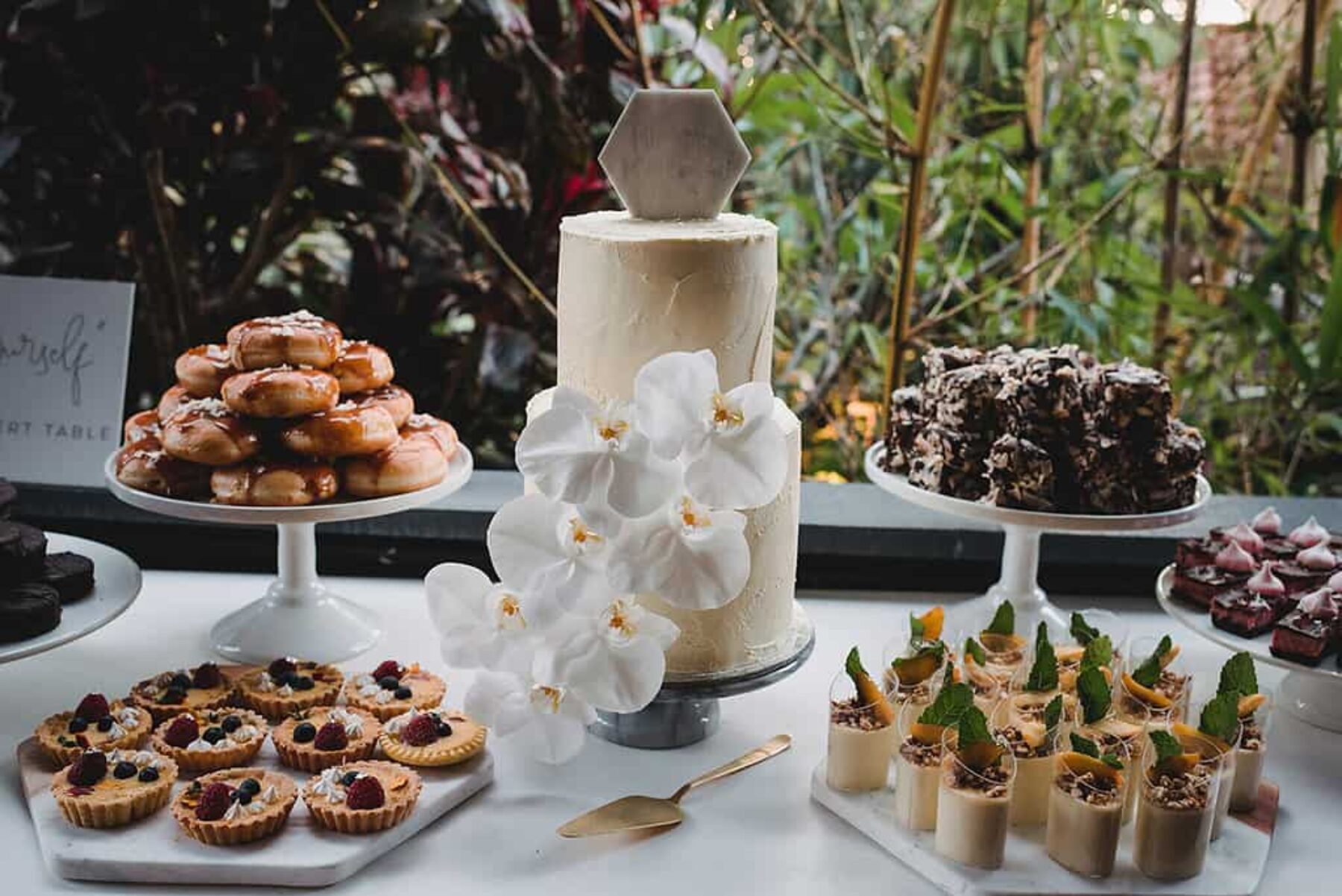 modern wedding dessert table