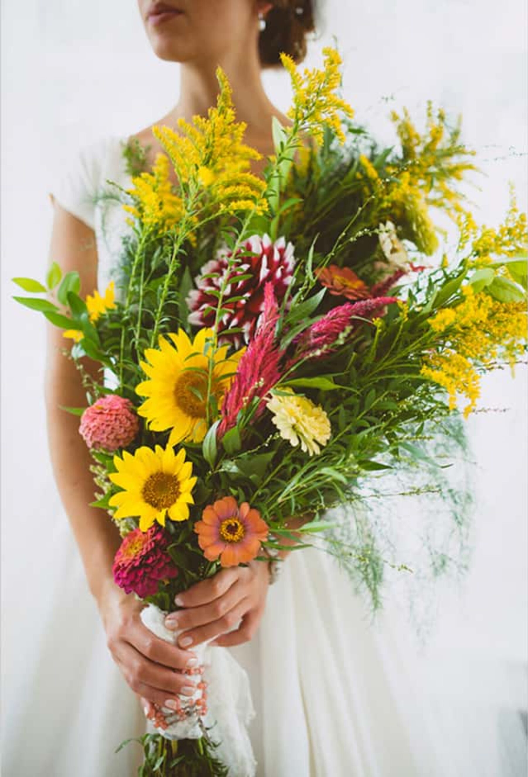 wildflower wedding bouquet with sunflowers