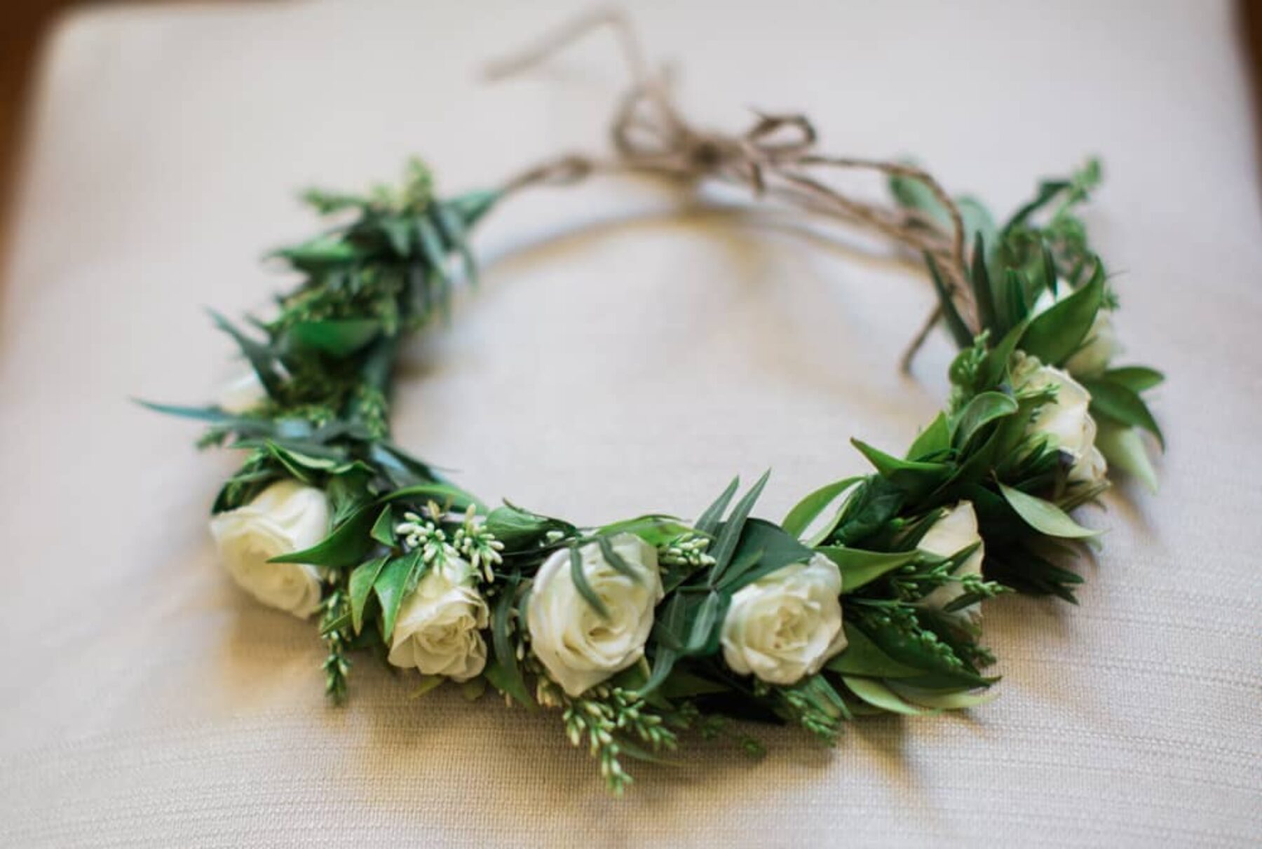 green and white flower crown