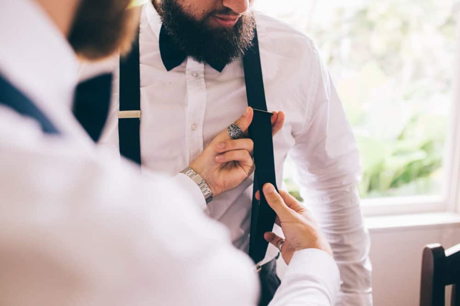 hipster groom getting ready