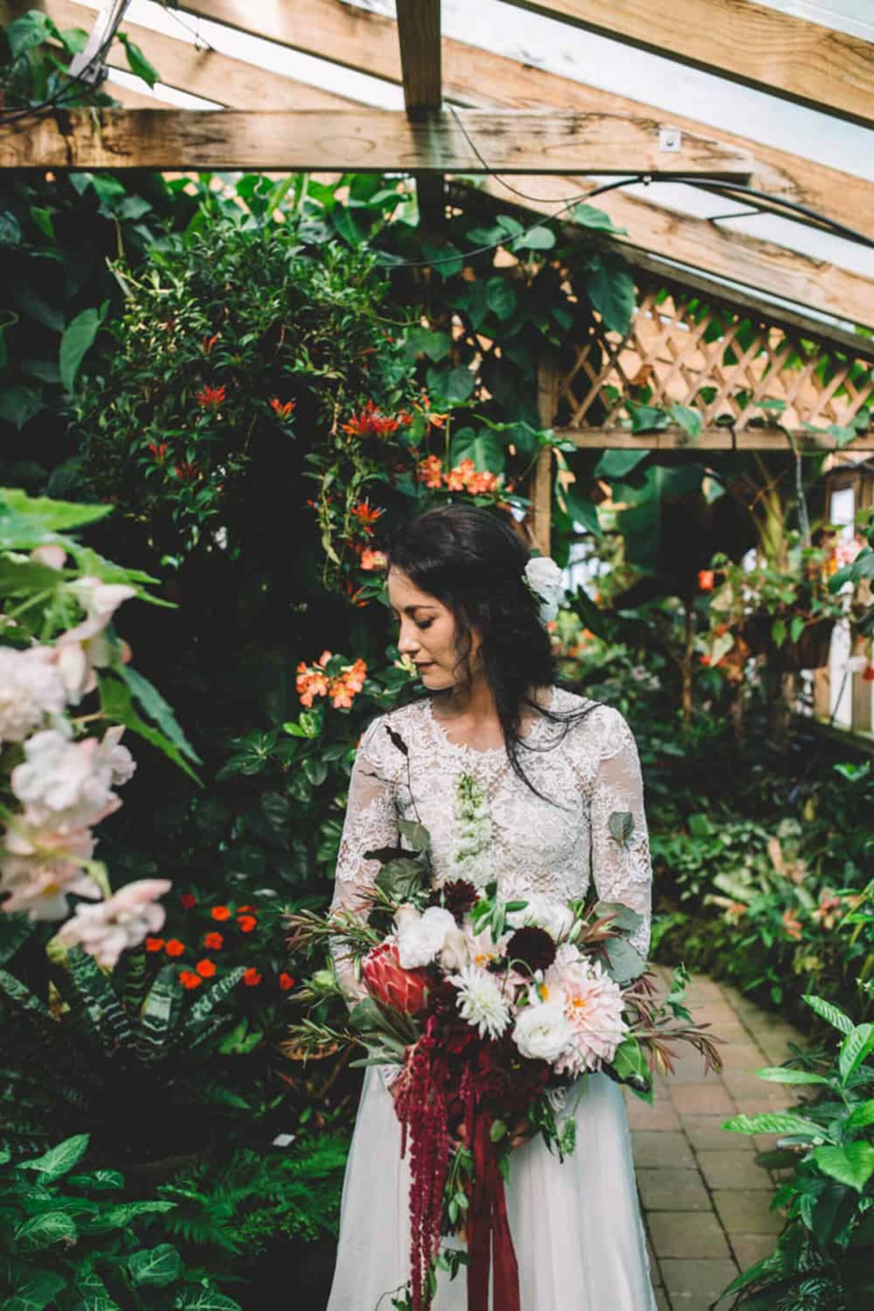 greenhouse wedding portraits