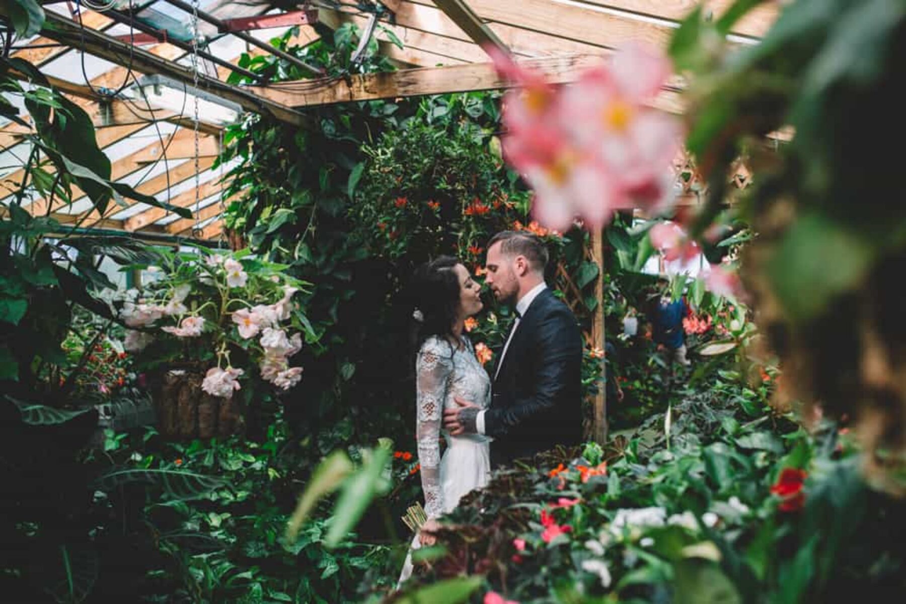 greenhouse wedding portraits