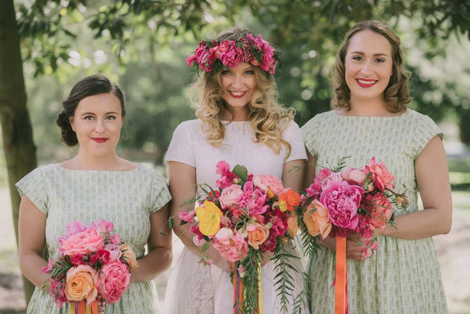 bridesmaids with colourful bouquets