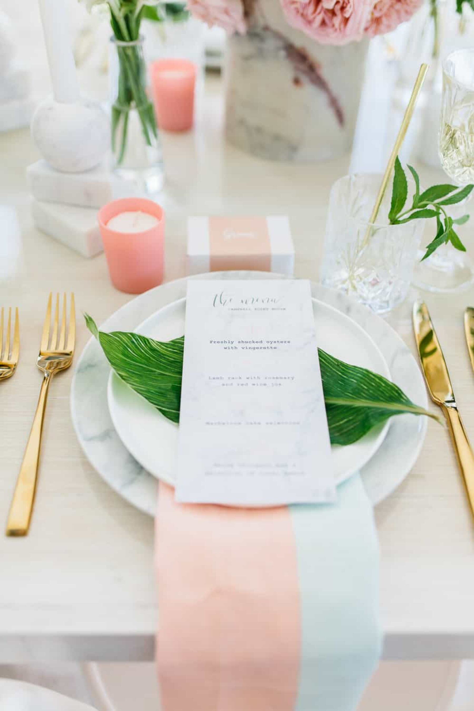 botanic table setting with gold cutlery