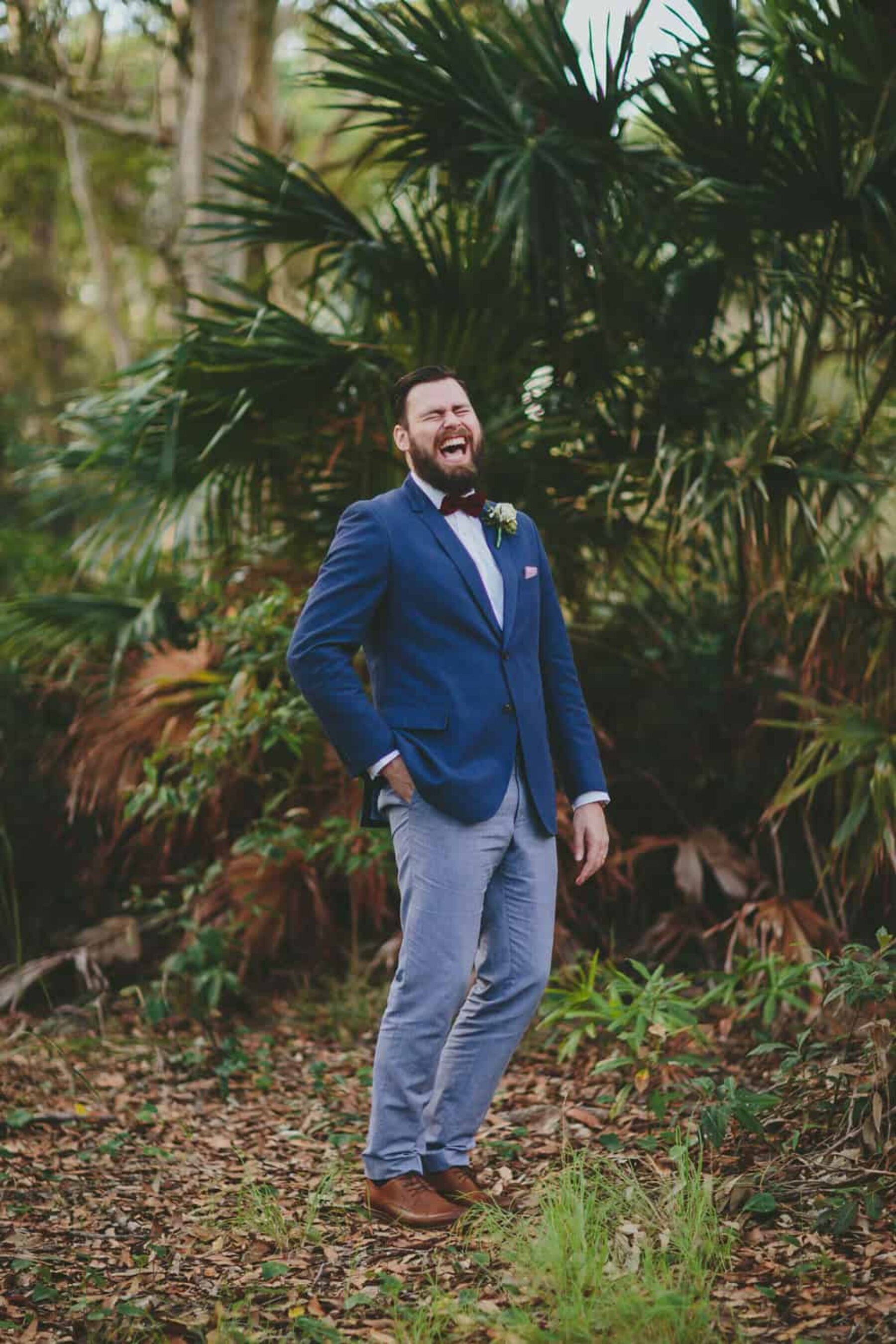 bearded groom in cobalt blazer