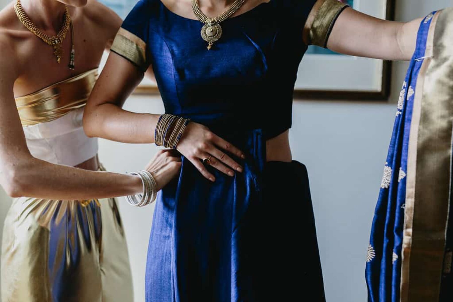 royal blue bridesmaid saree