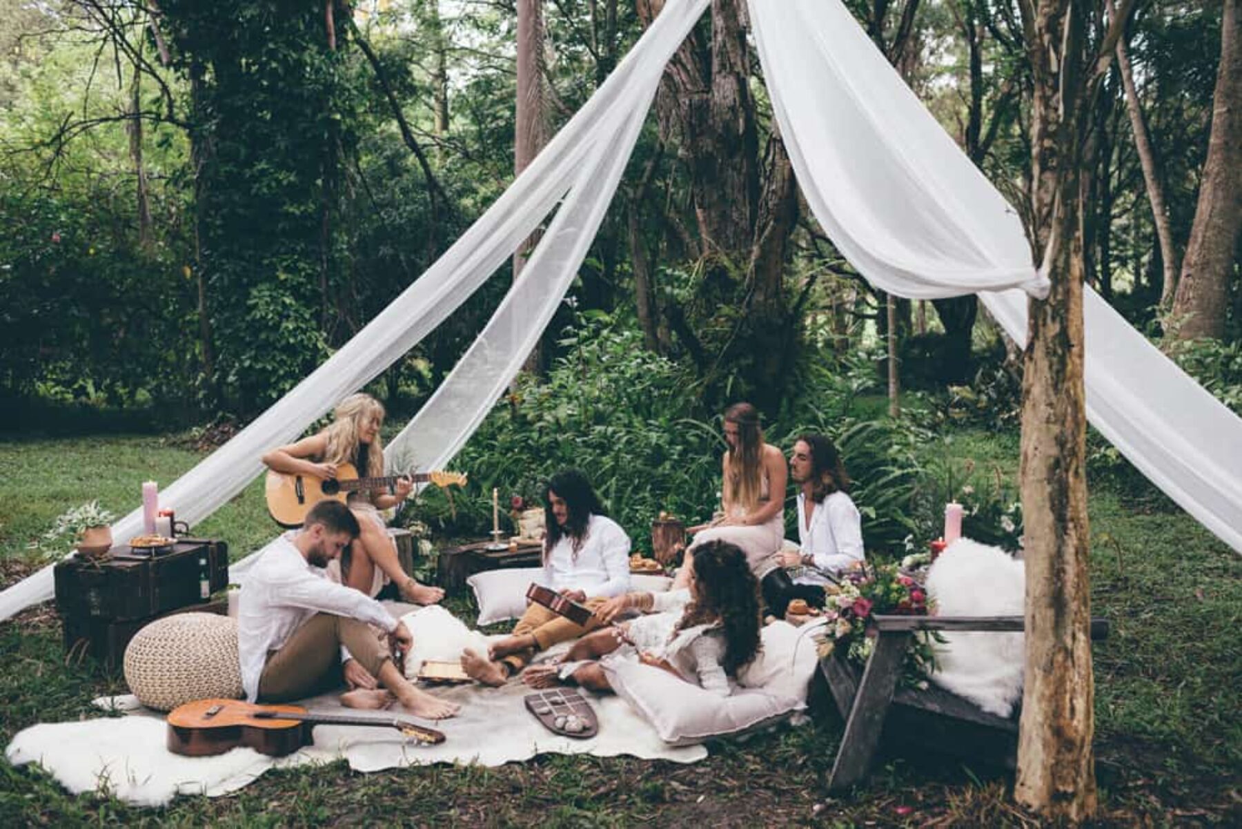 Bohemian camping wedding inspiration with luxury bell tents