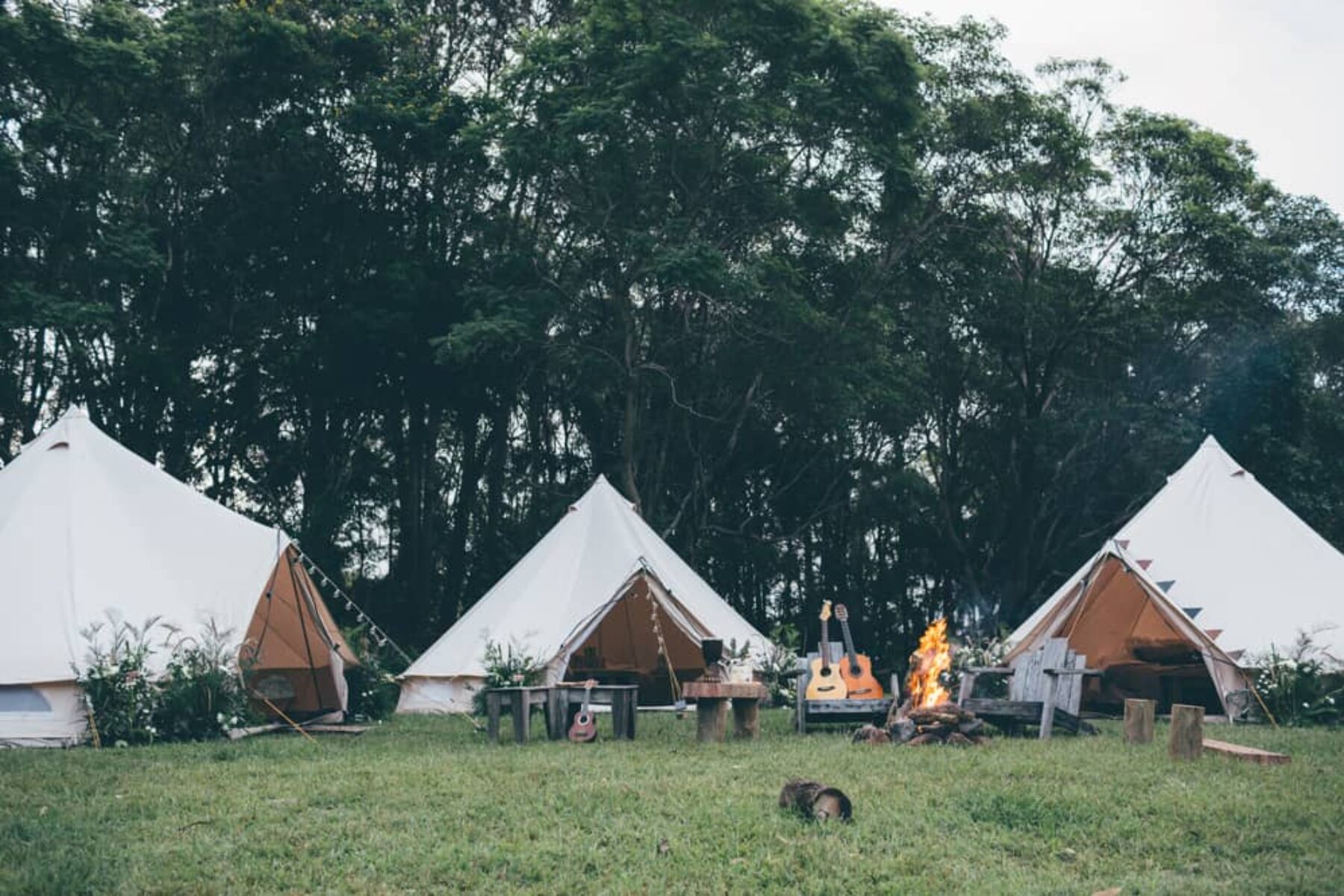 Bohemian camping wedding inspiration with luxury bell tents