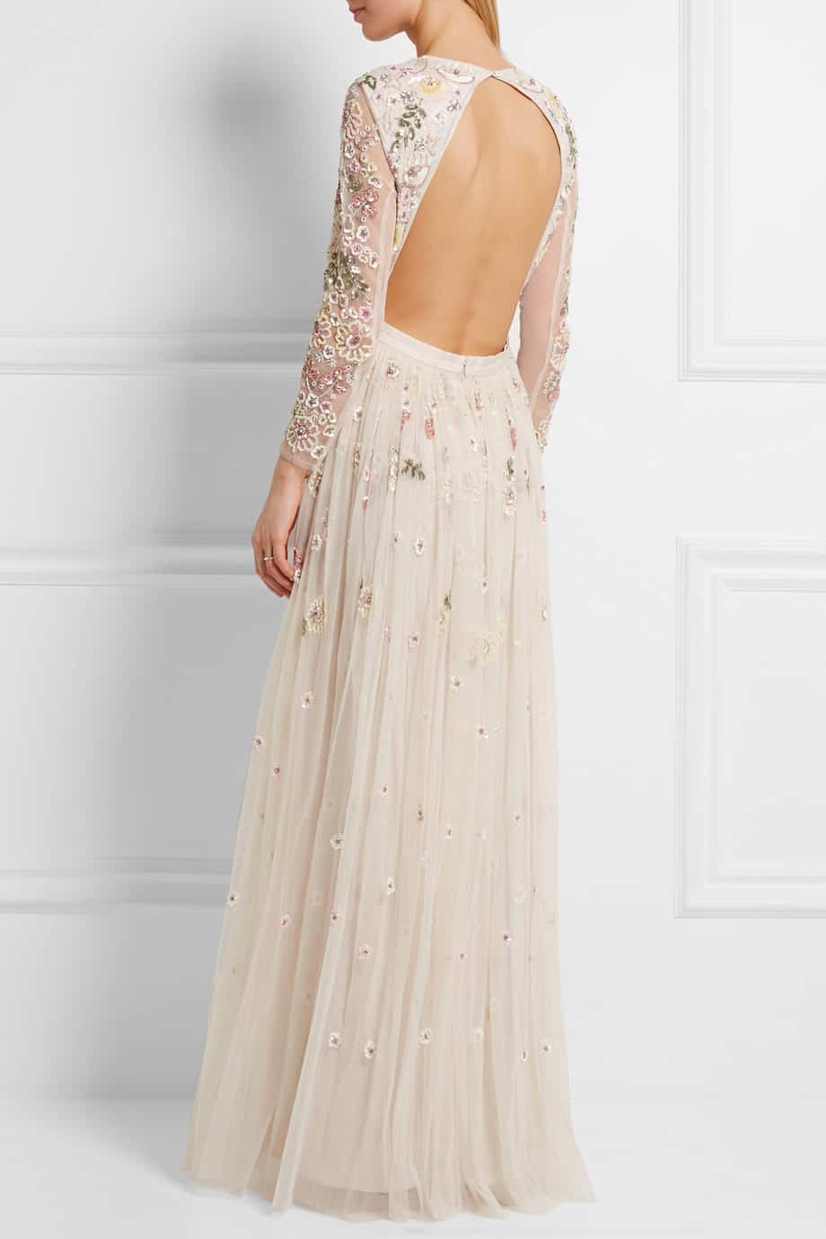 Top wedding dresses under $1000 - backless embellished gown by Needle & Thread