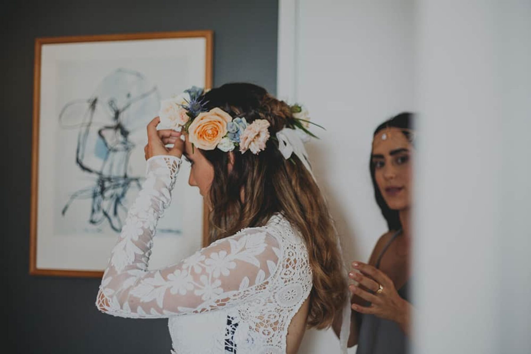 boho bride with flower crown