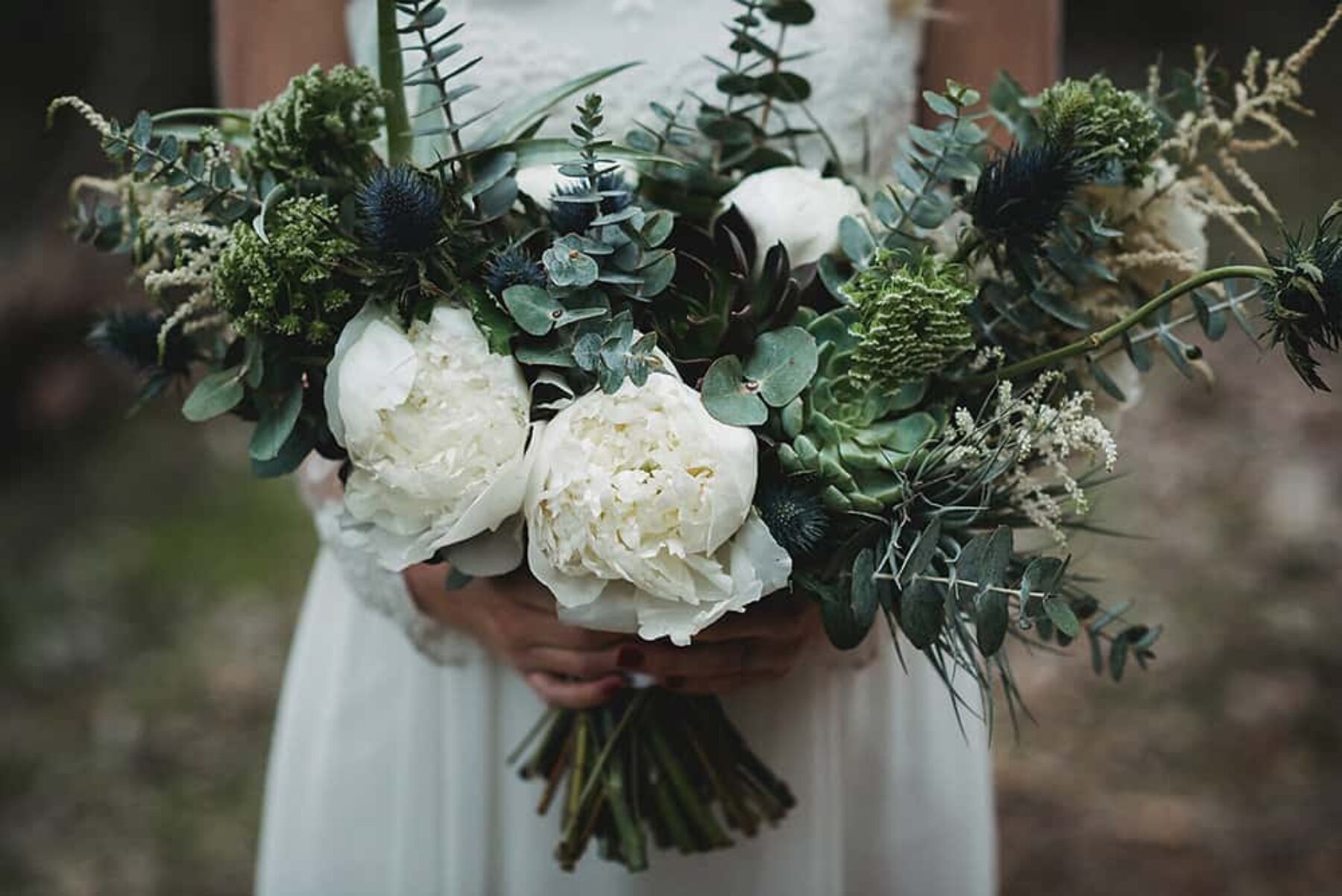 unstructured green and white bouquet