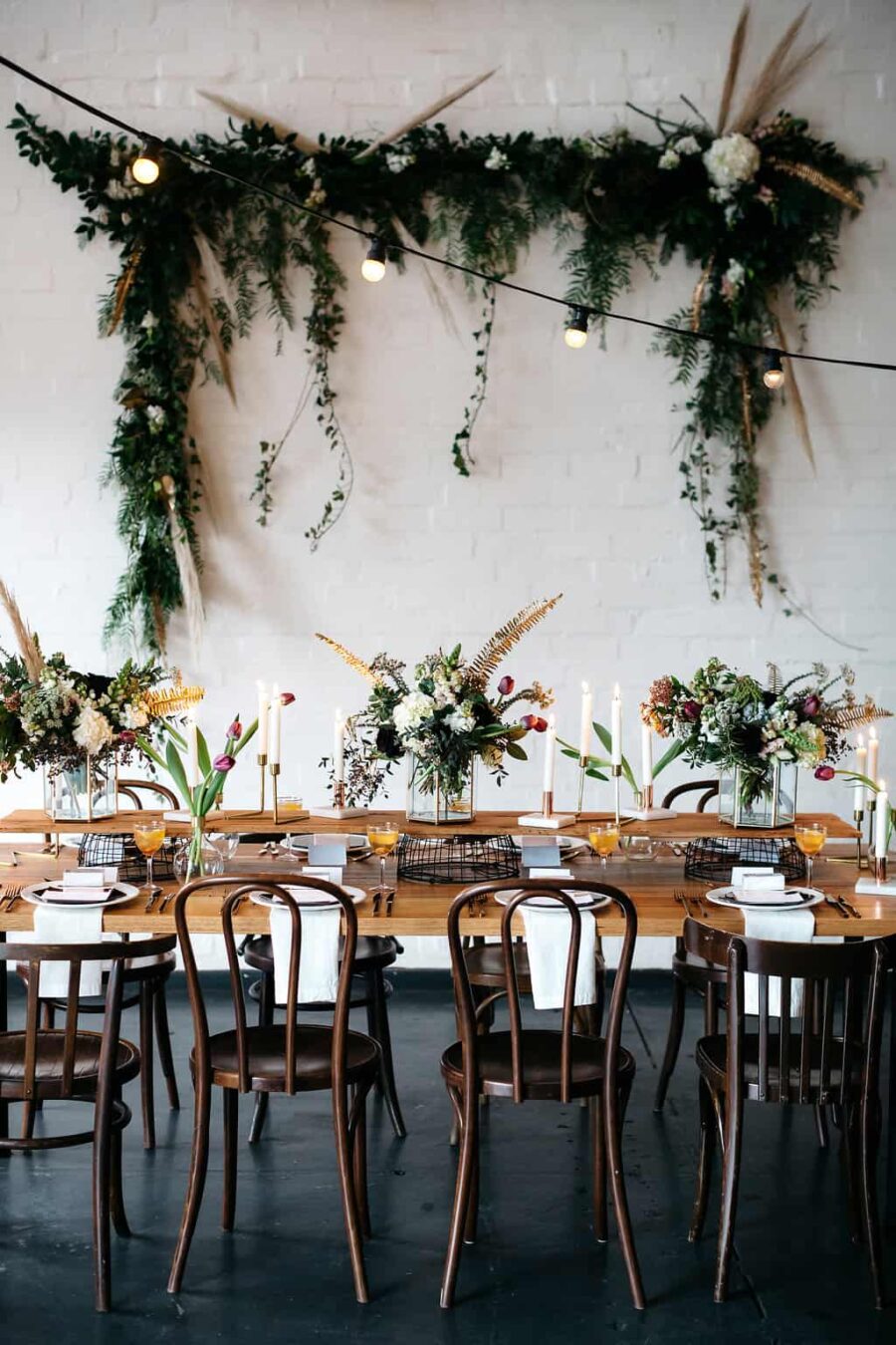 industrial tablescape with botanic details