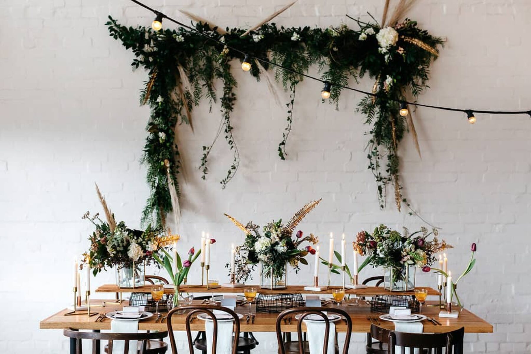 industrial tablescape with botanic details