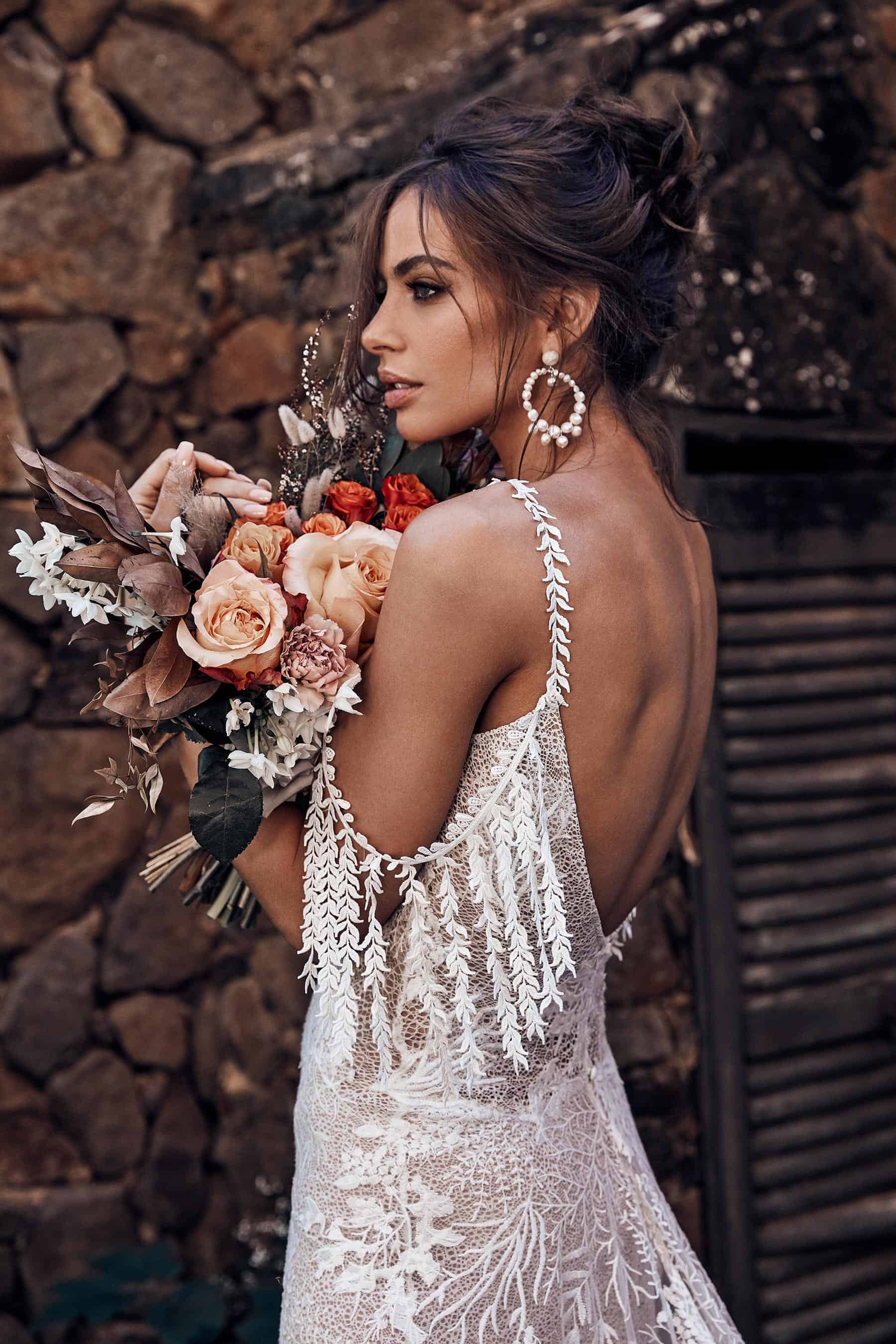 bohemian wedding dress with arm bands by Grace Loves Lace