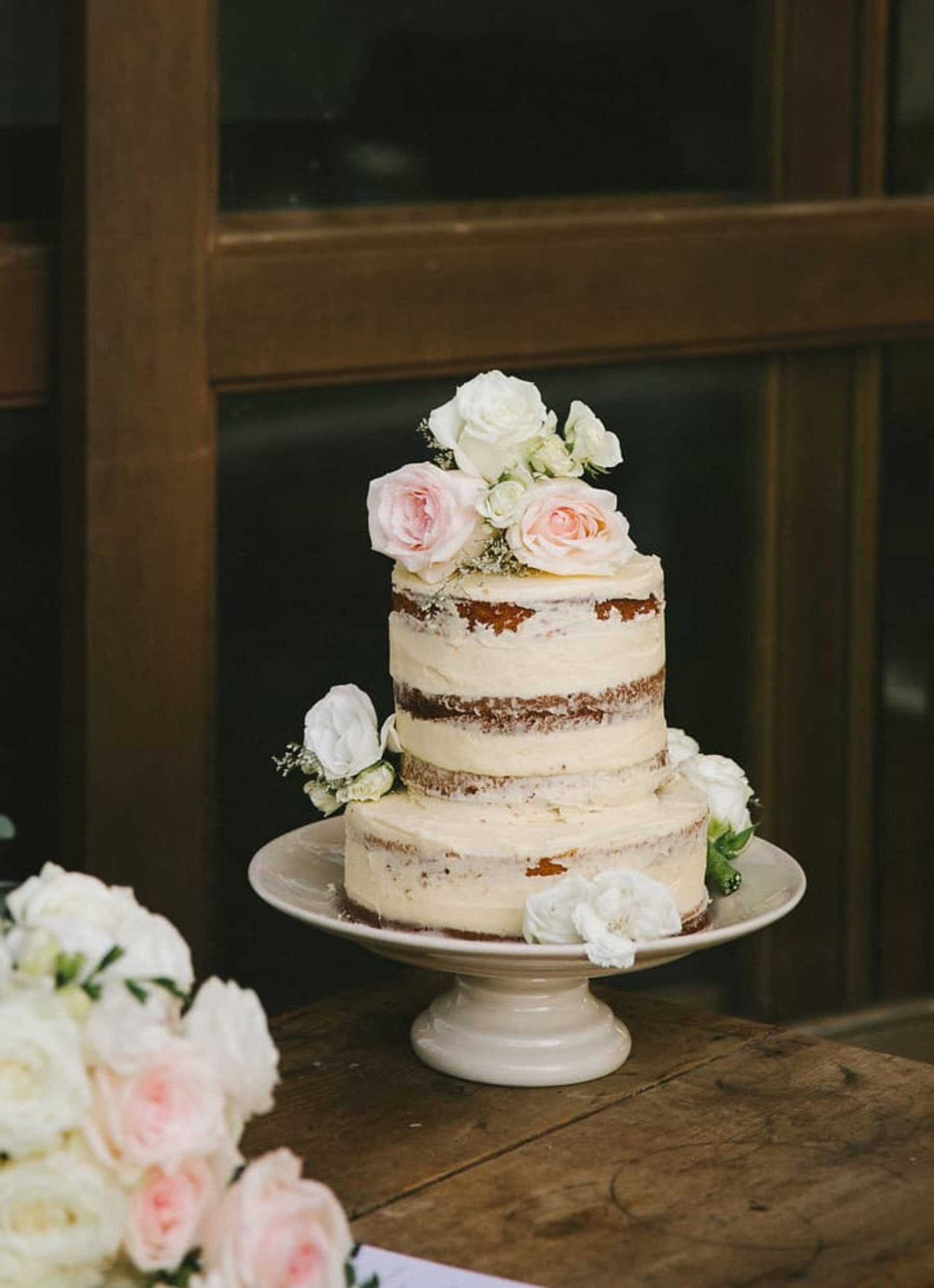 simple nearly-naked wedding cake