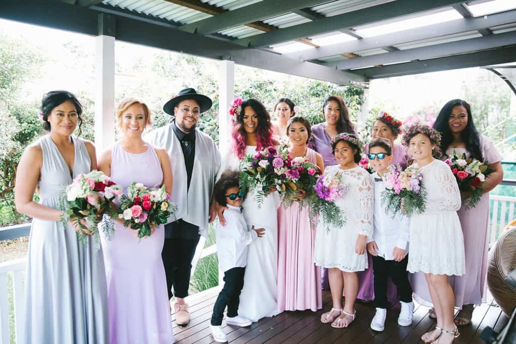 pink and mauve bridal party