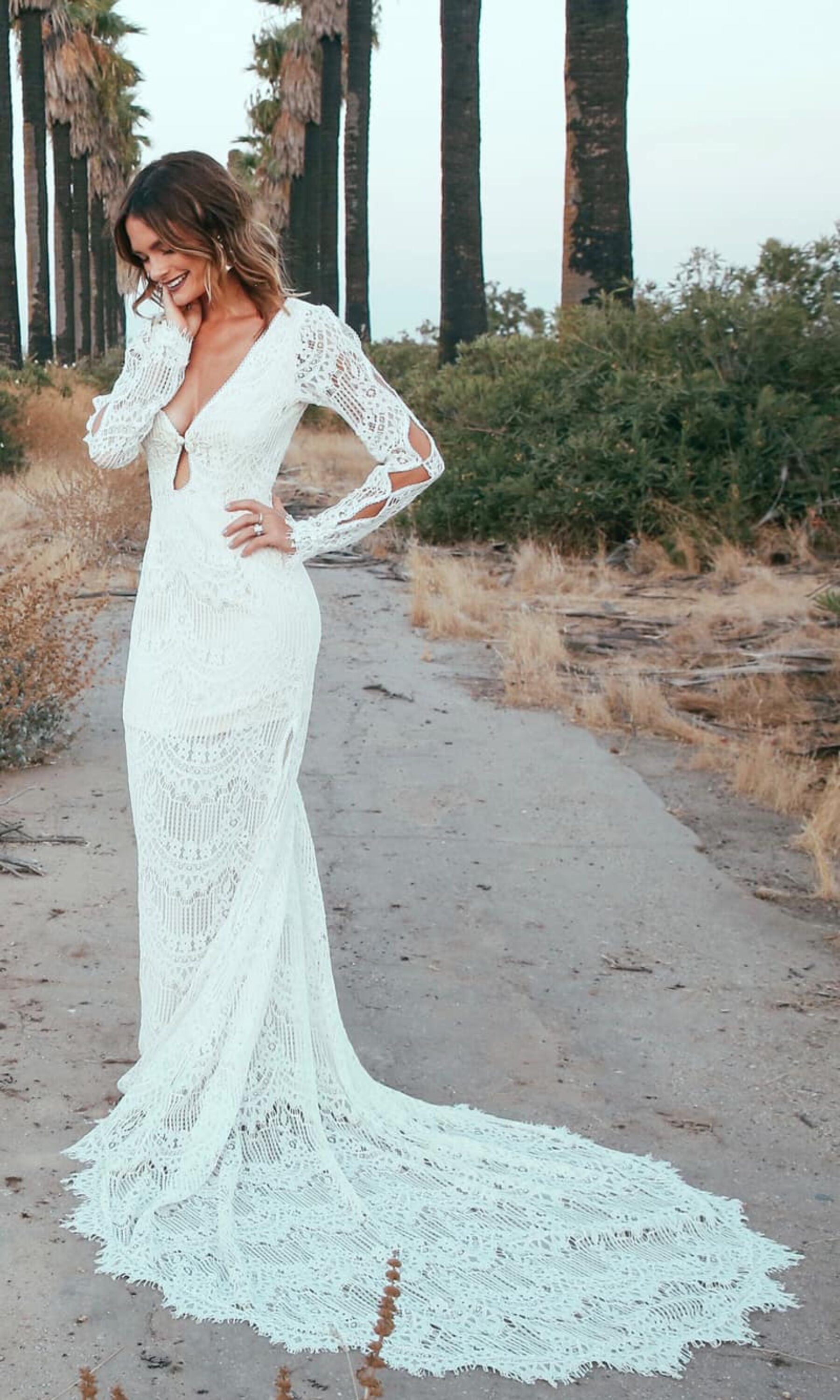 long sleeve lace wedding dress by Daughters of Simone