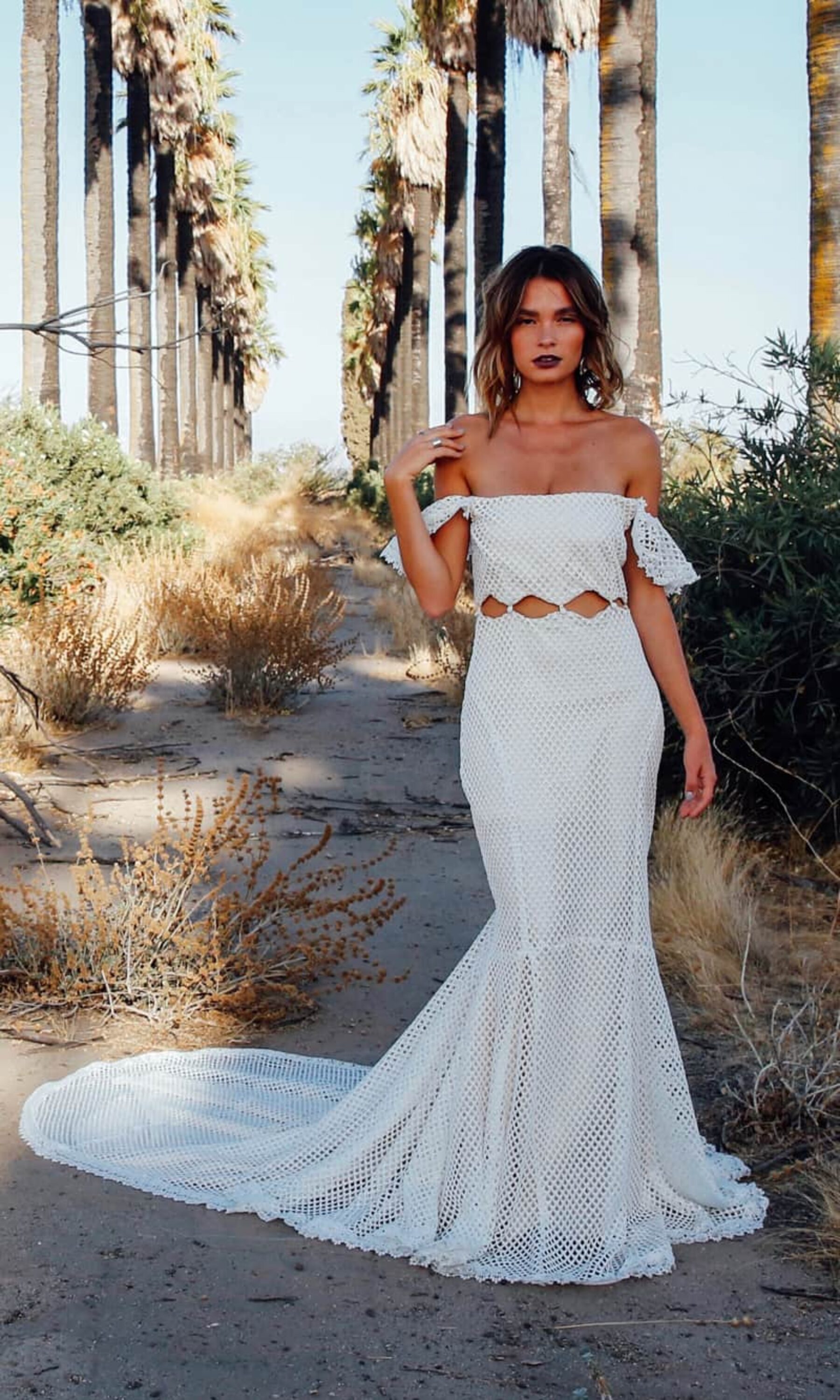 off-shoulder wedding dress by Daughters of Simone