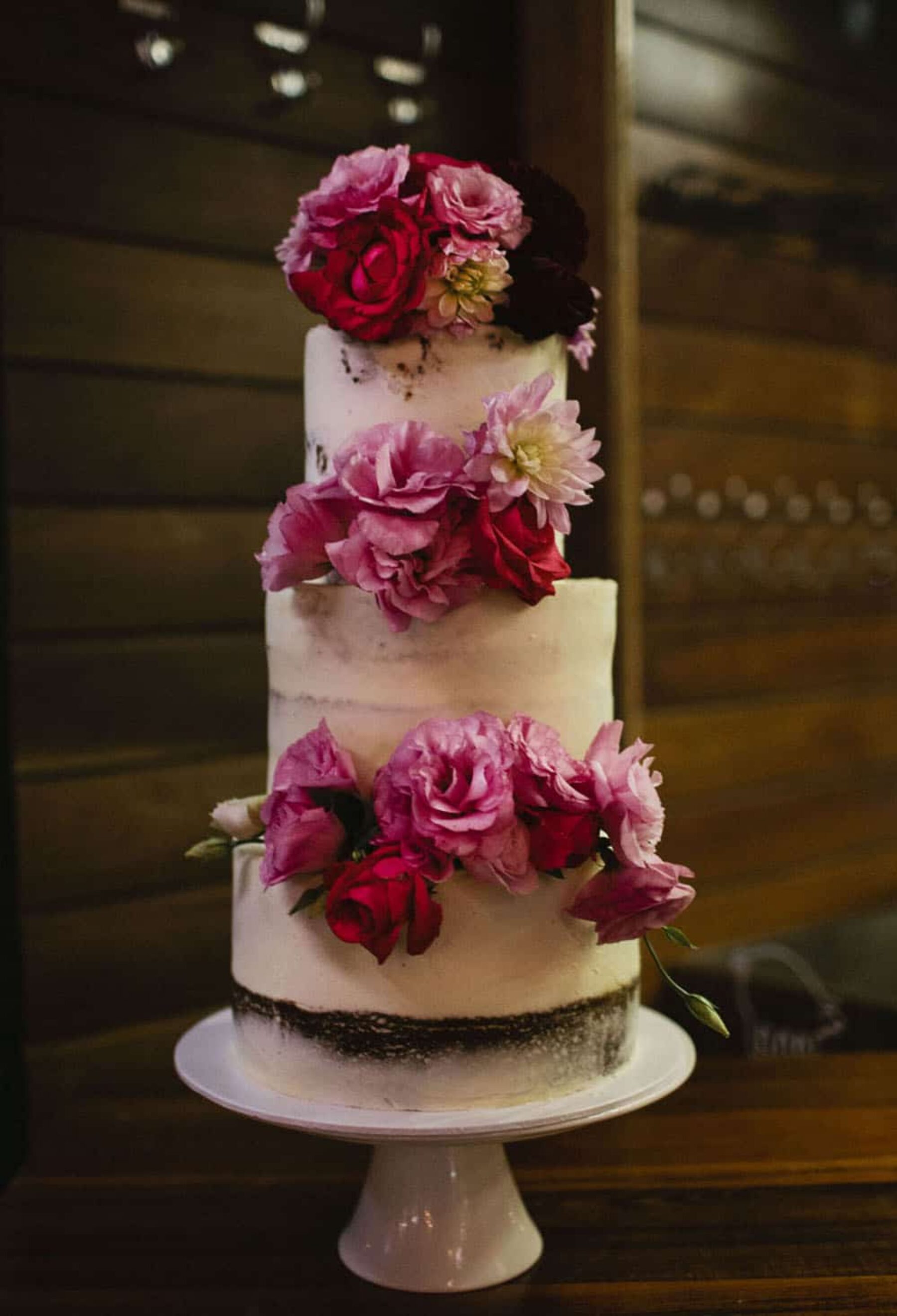 tri-flavoured nearly-naked wedding cake by Fig & Salt