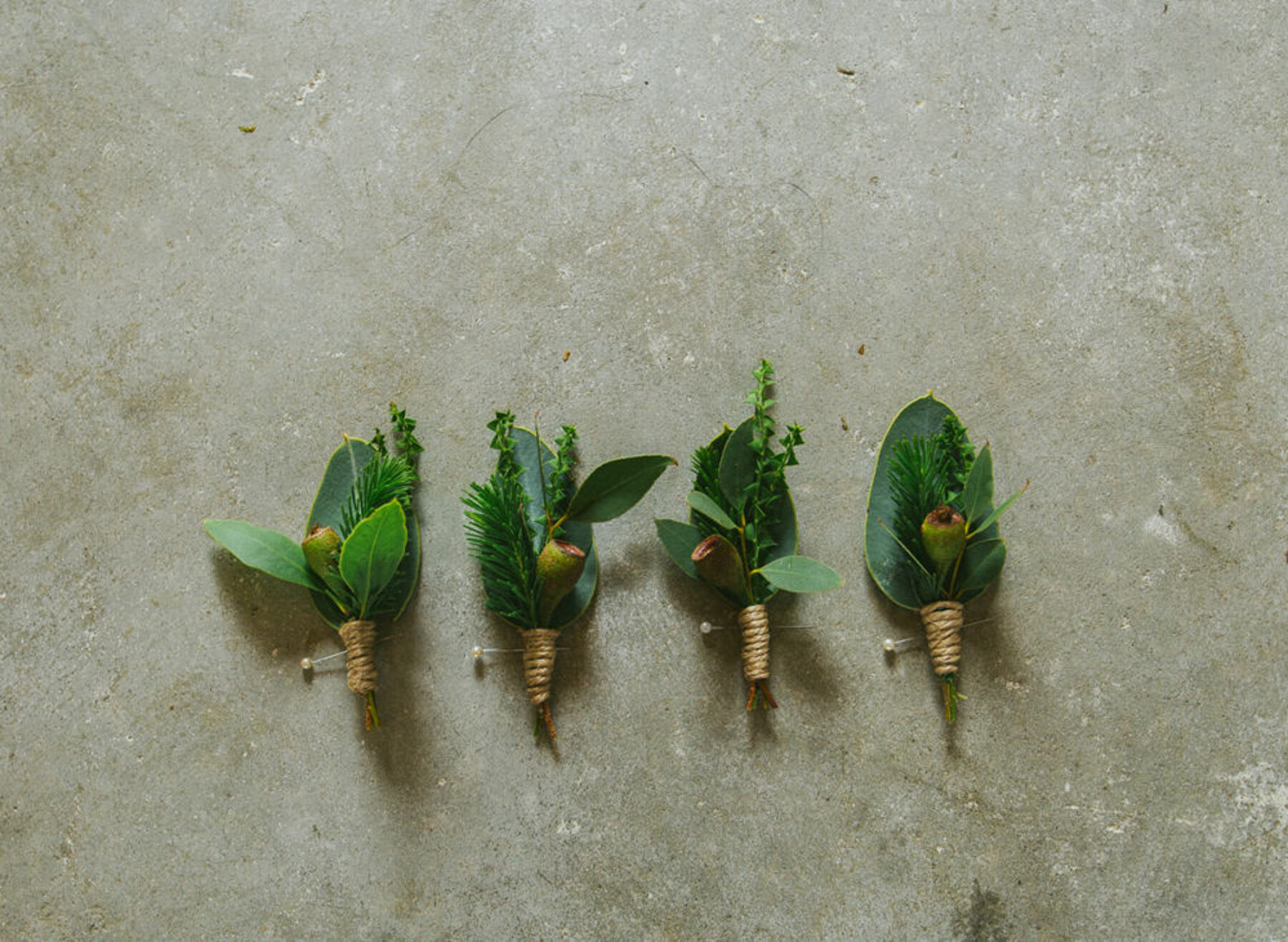 native leaf and nut boutonniere