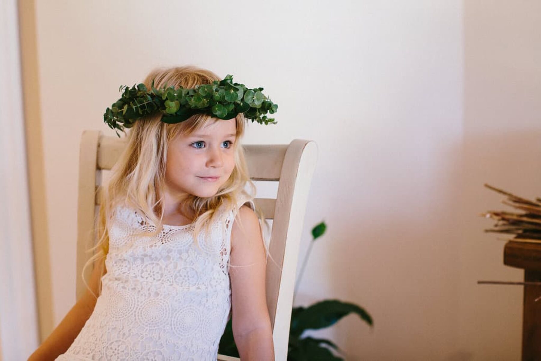 flower girl in foliage crown
