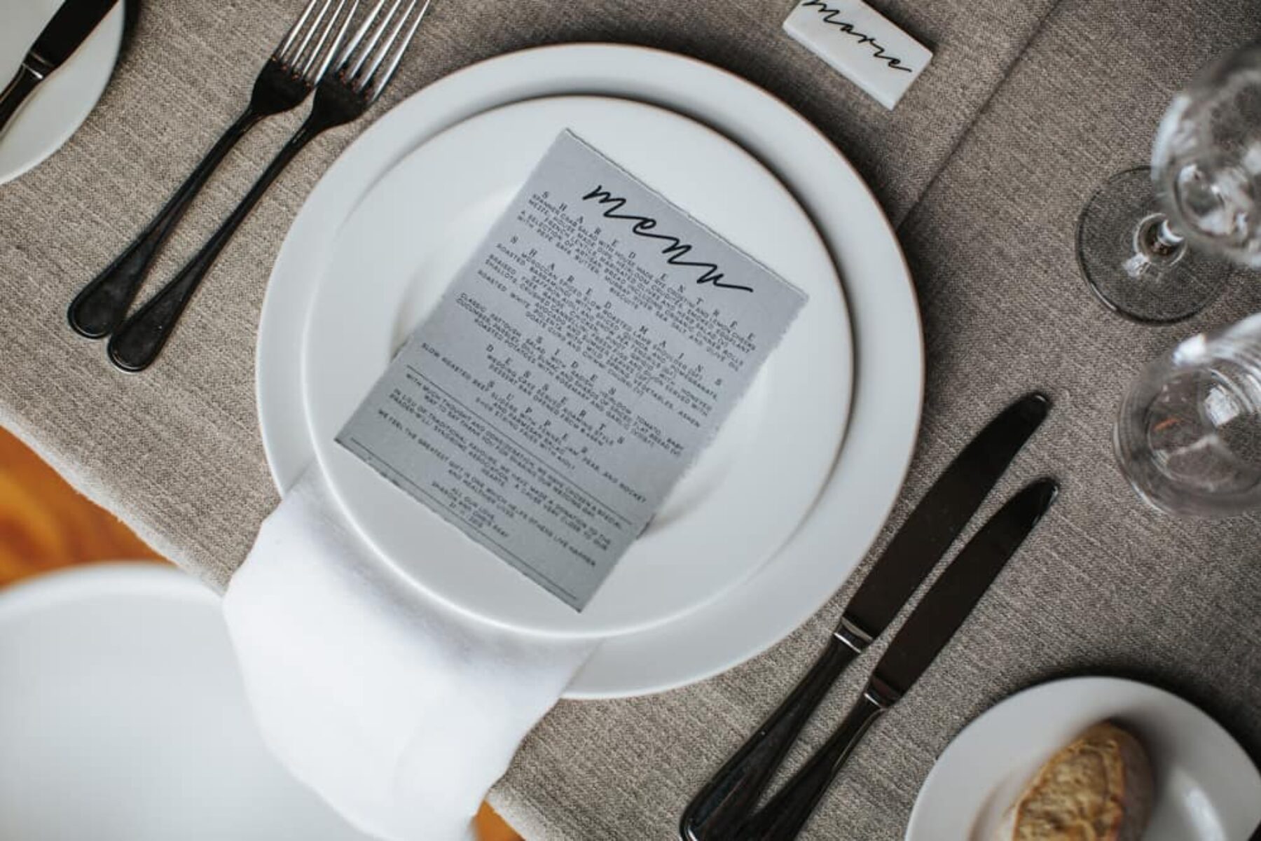 modern table setting with typographic menu