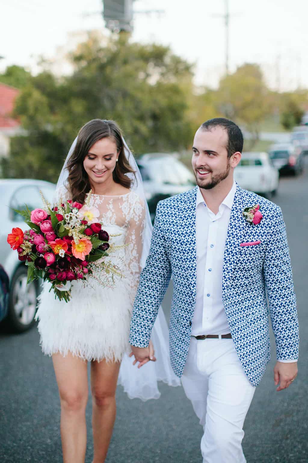 Best groom styles of 2016 - modern groom in white and blue patterned blazer