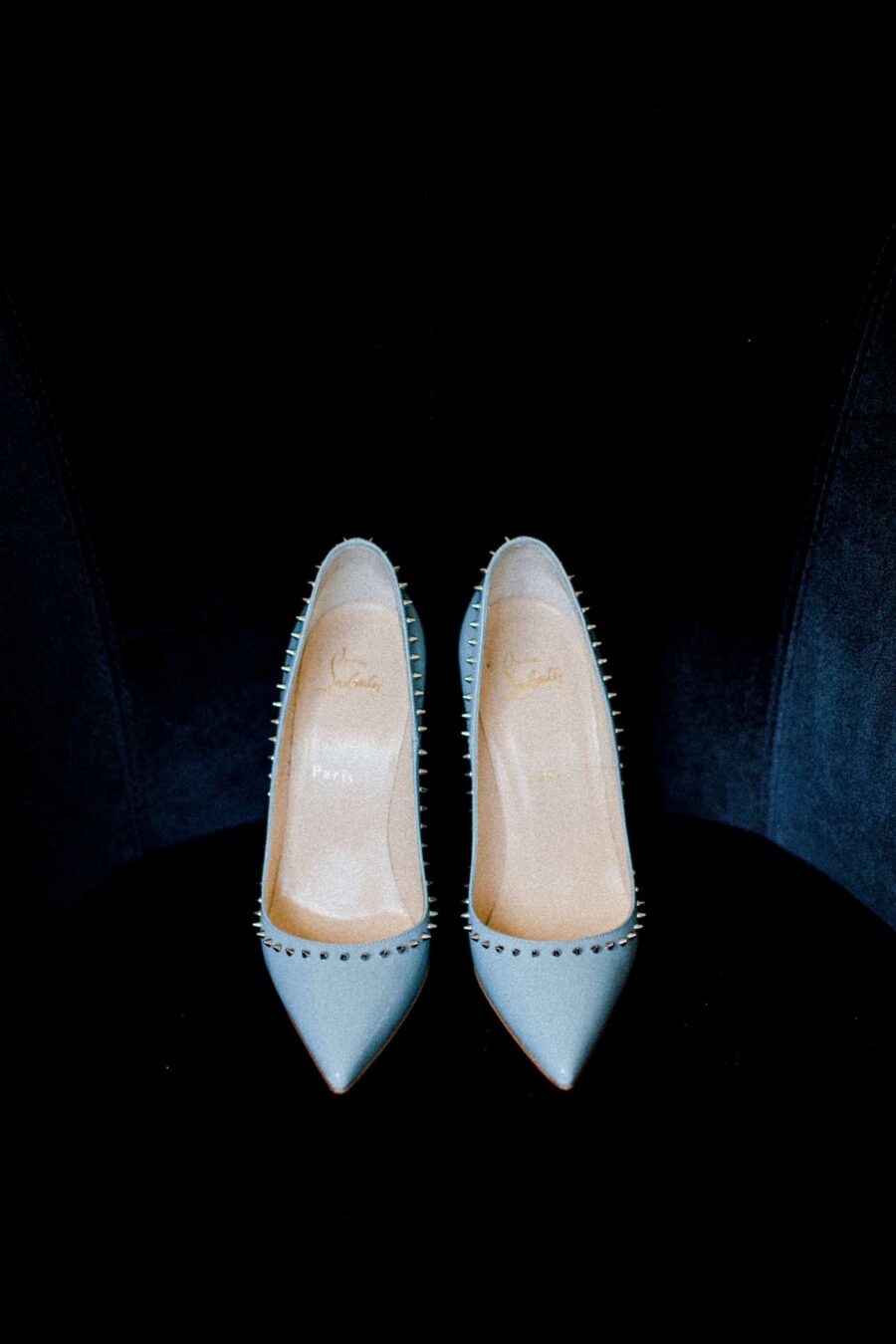 pastel blue Christian Louboutin studdedd heels