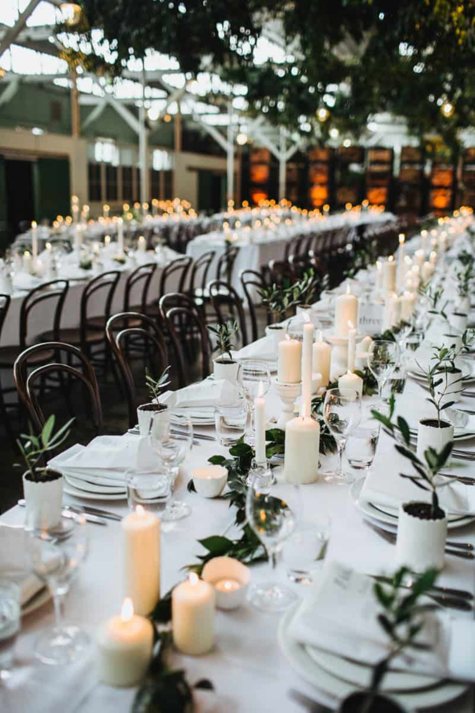 modern warehouse wedding with hanging greenery