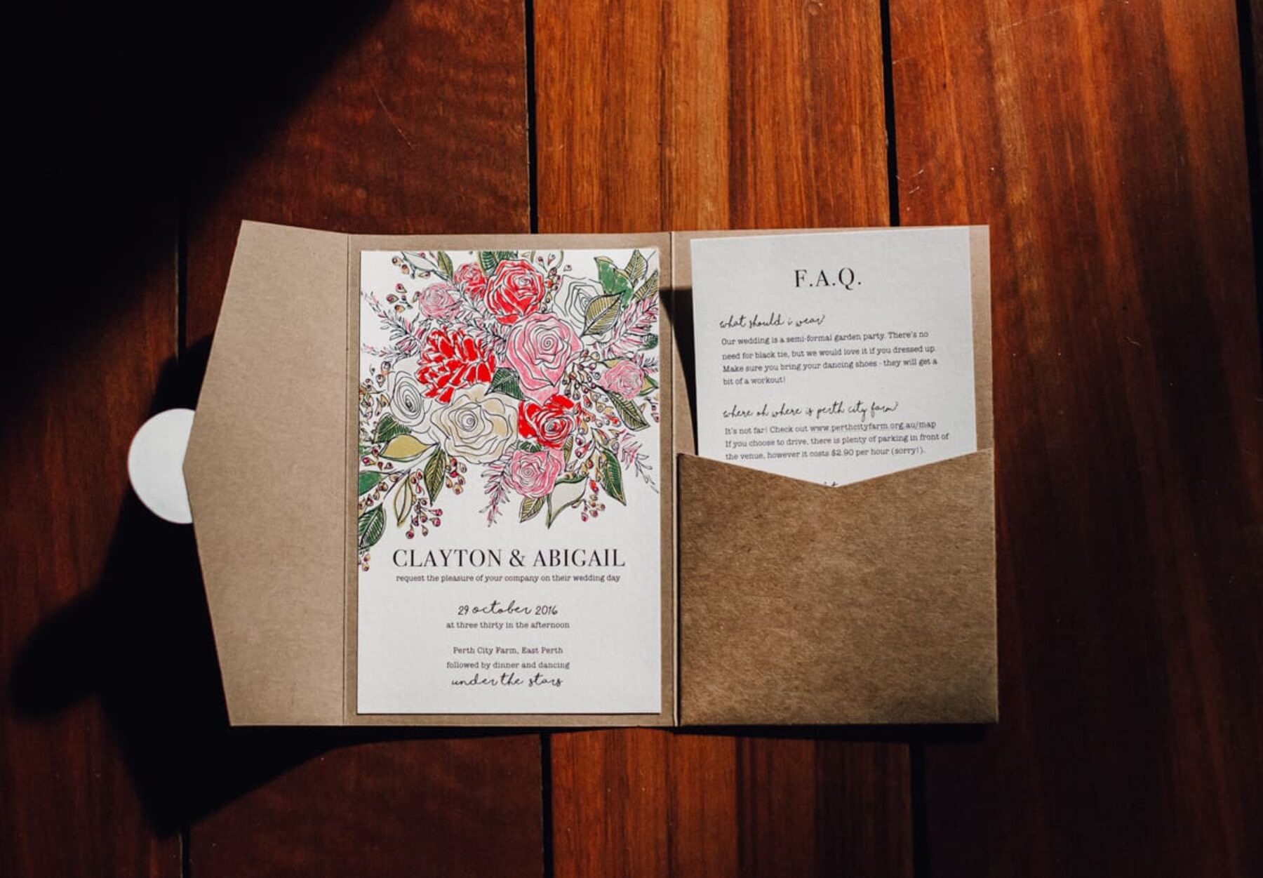 illustrated floral wedding invitation