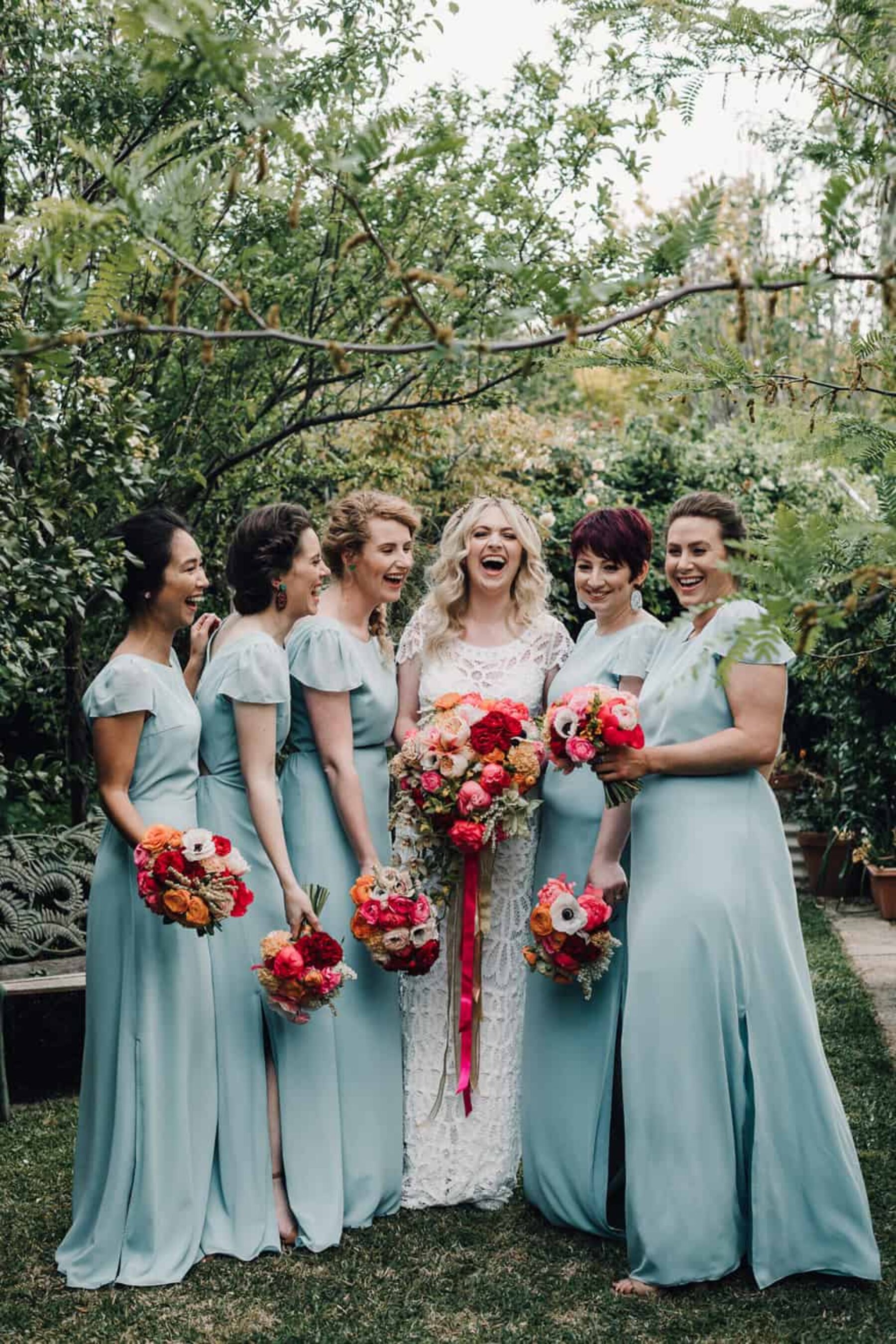 sky blue full length bridesmaid dresses