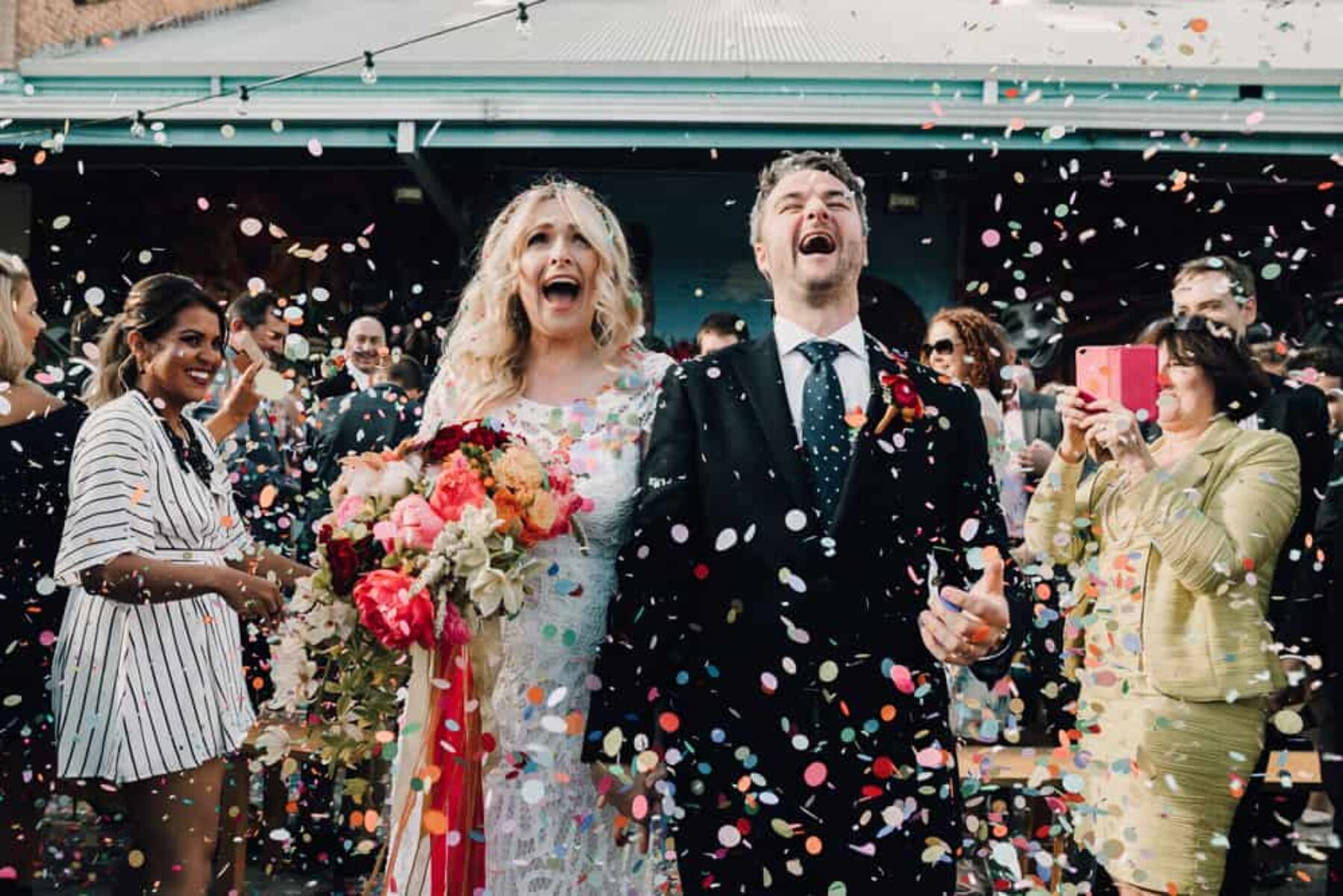 Colourful wedding confetti toss