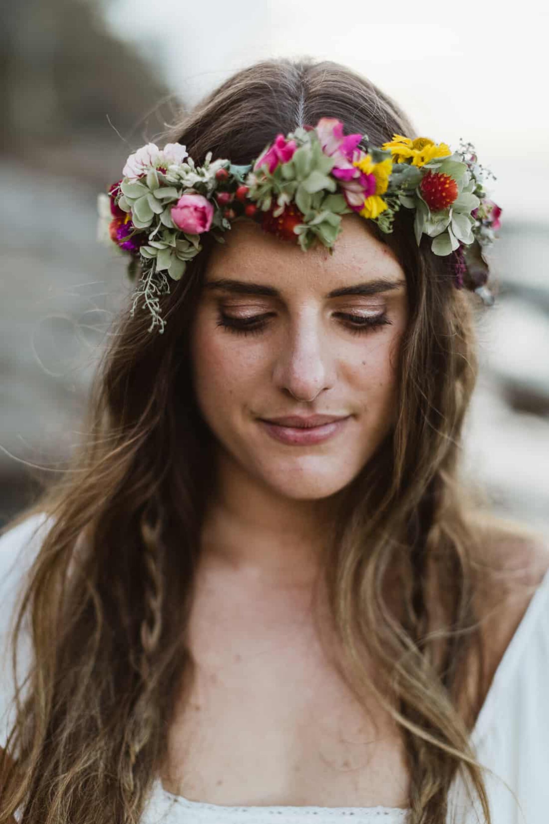 boho bride with flower crown