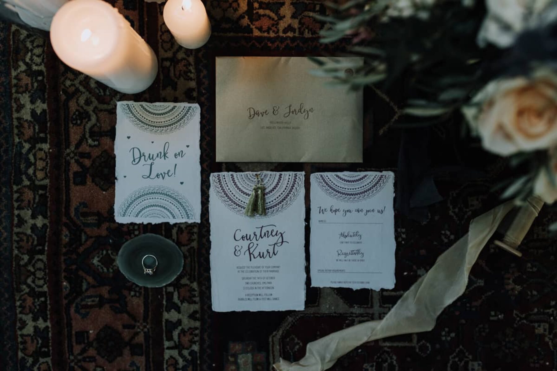 boho letterpress wedding invitations