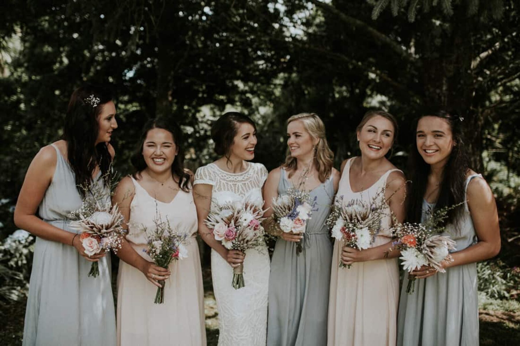 blush and dove grey bridesmaid dresses