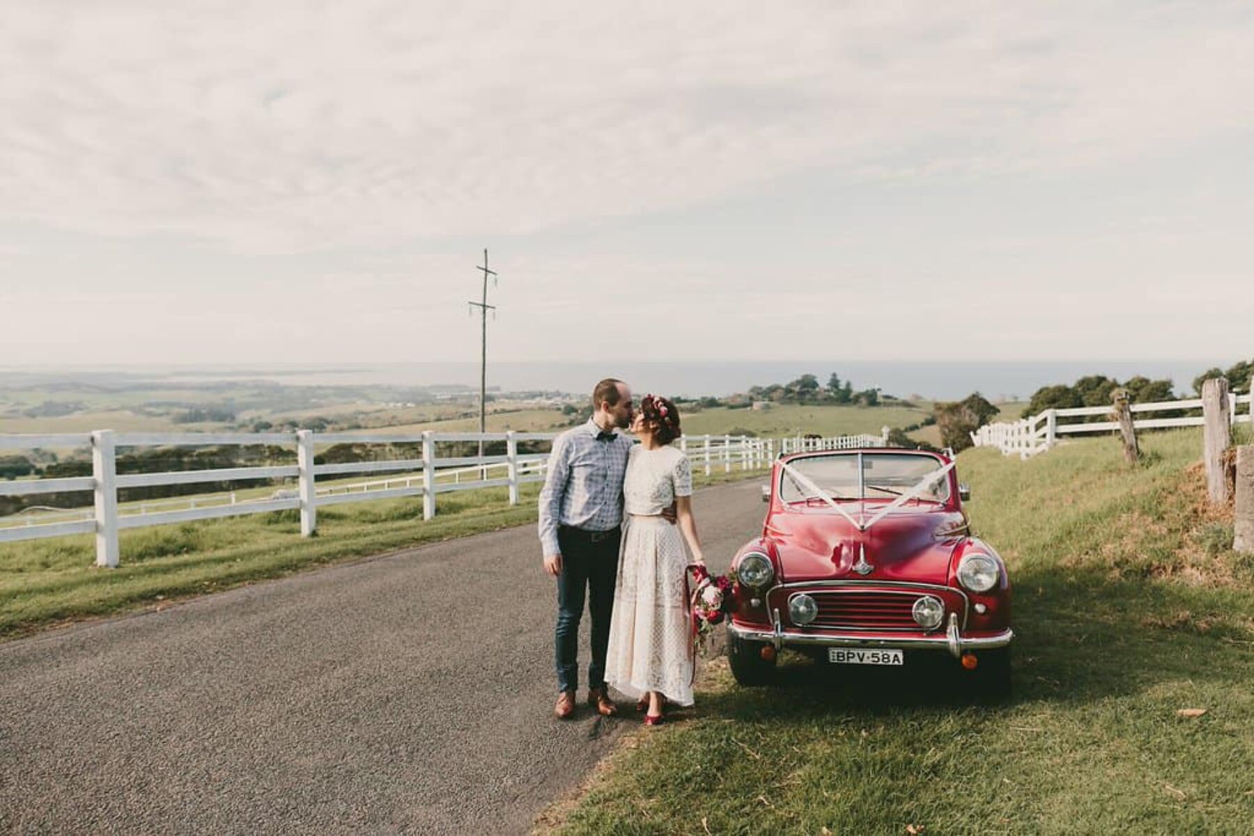 vintage red wedding car