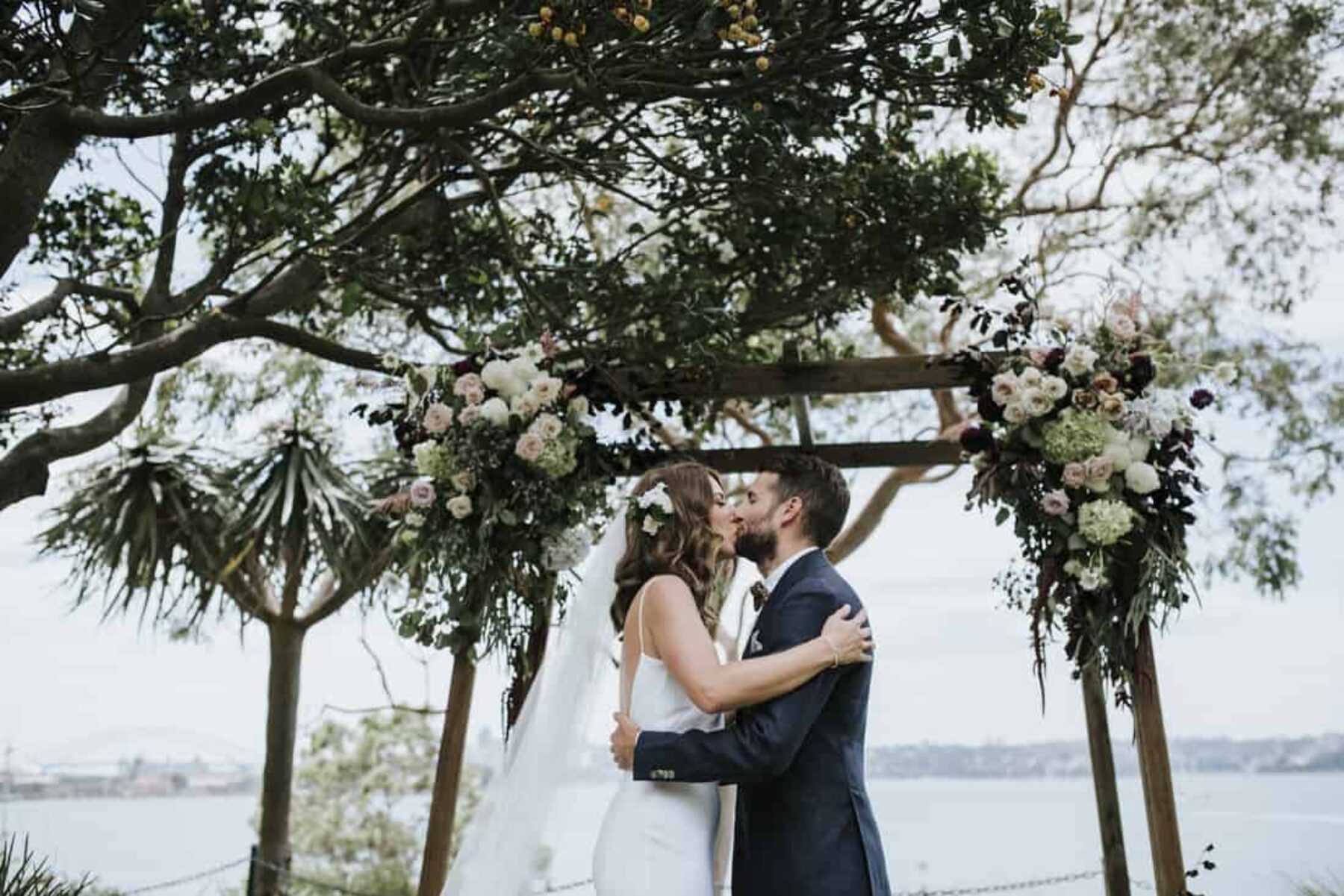 floral wedding arch in muted tones
