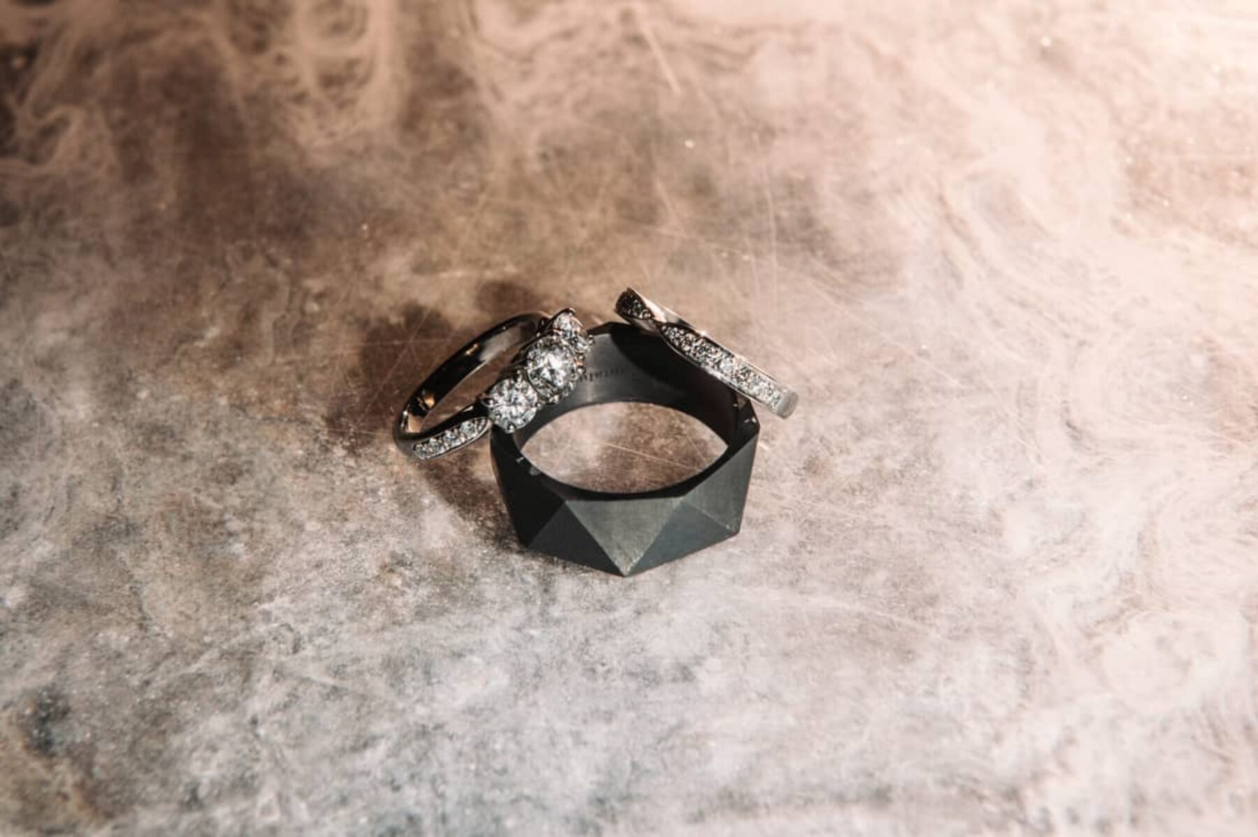 faceted black wedding band