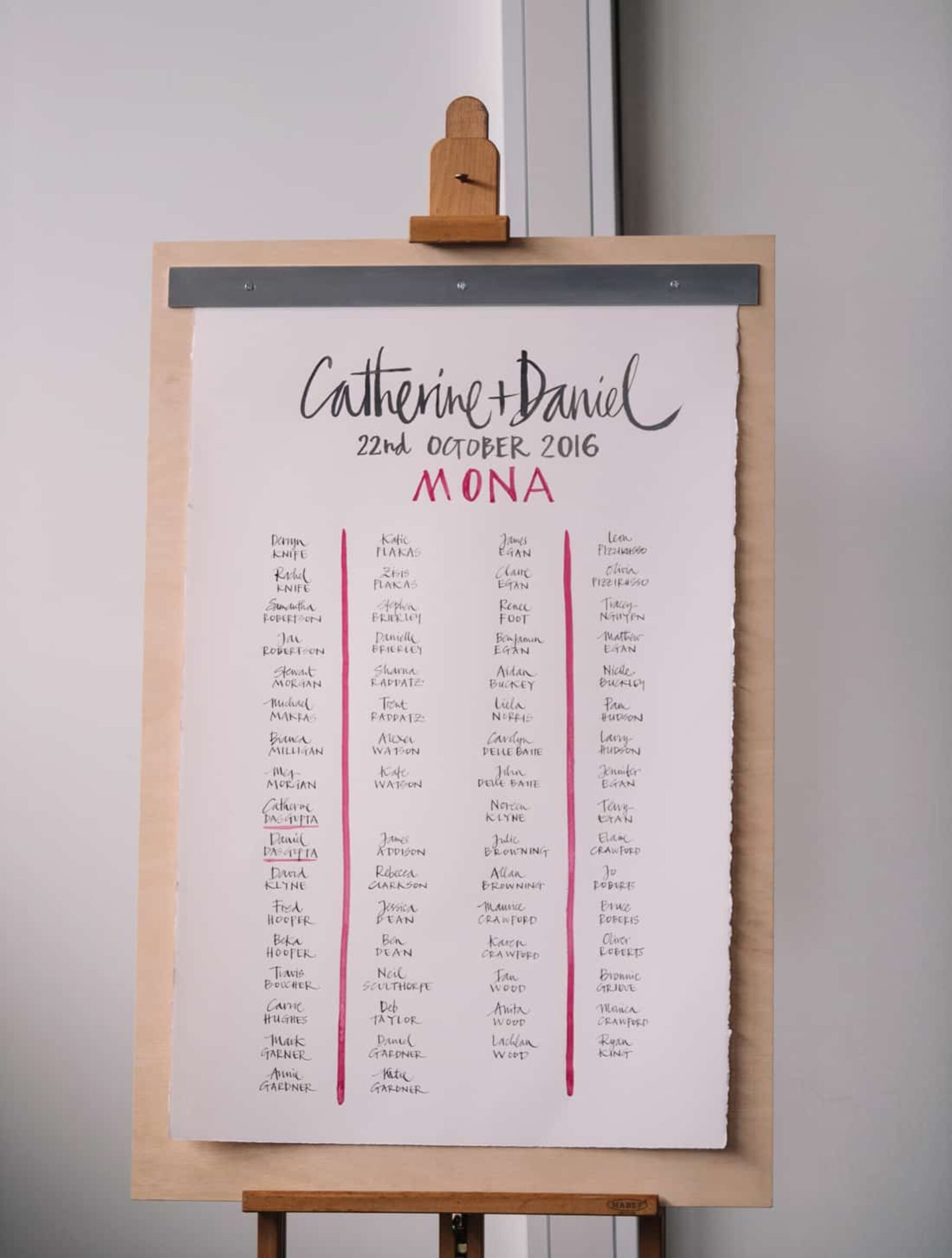 modern hand-lettered seating chart