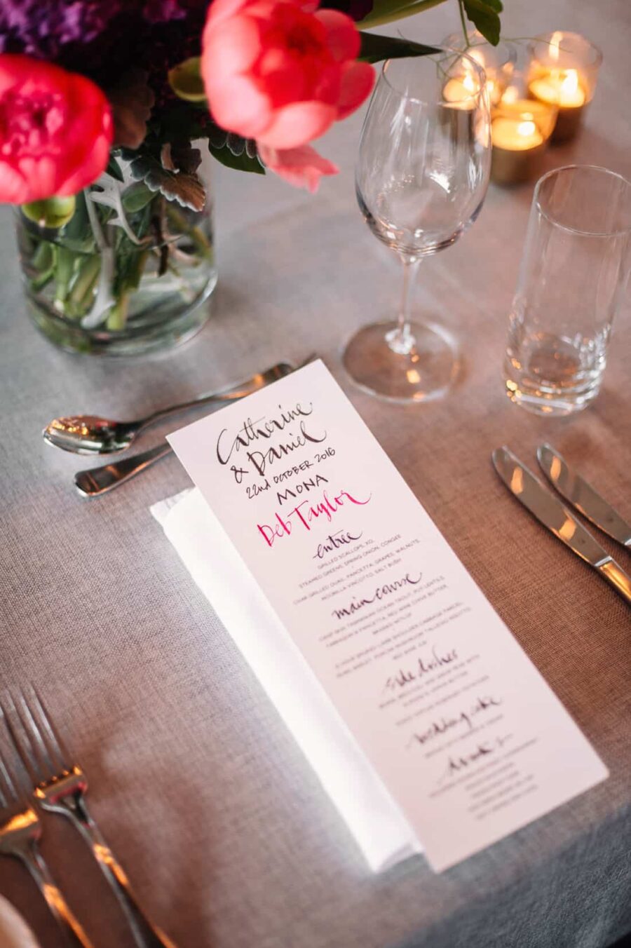 hand-lettered wedding menu
