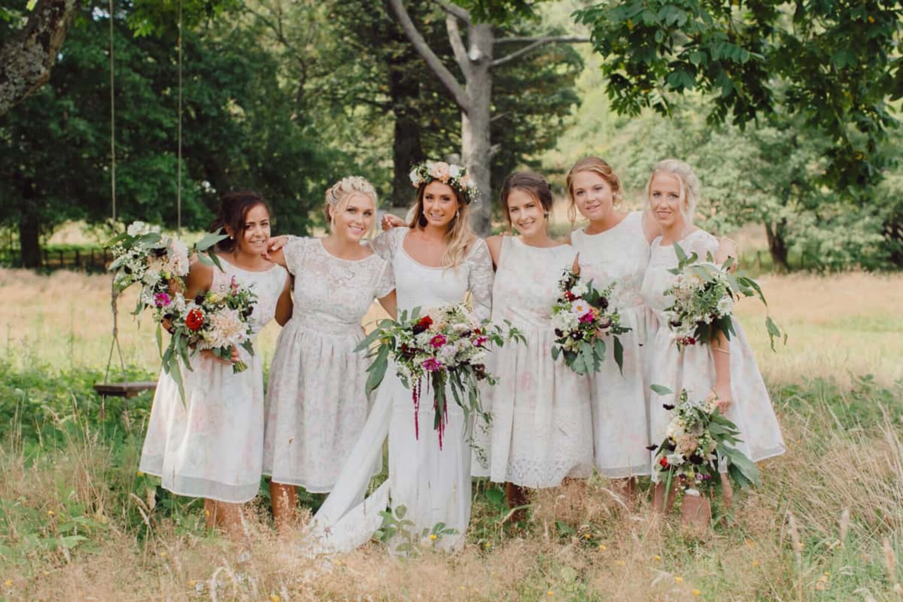 boho bride and bridesmaids in white